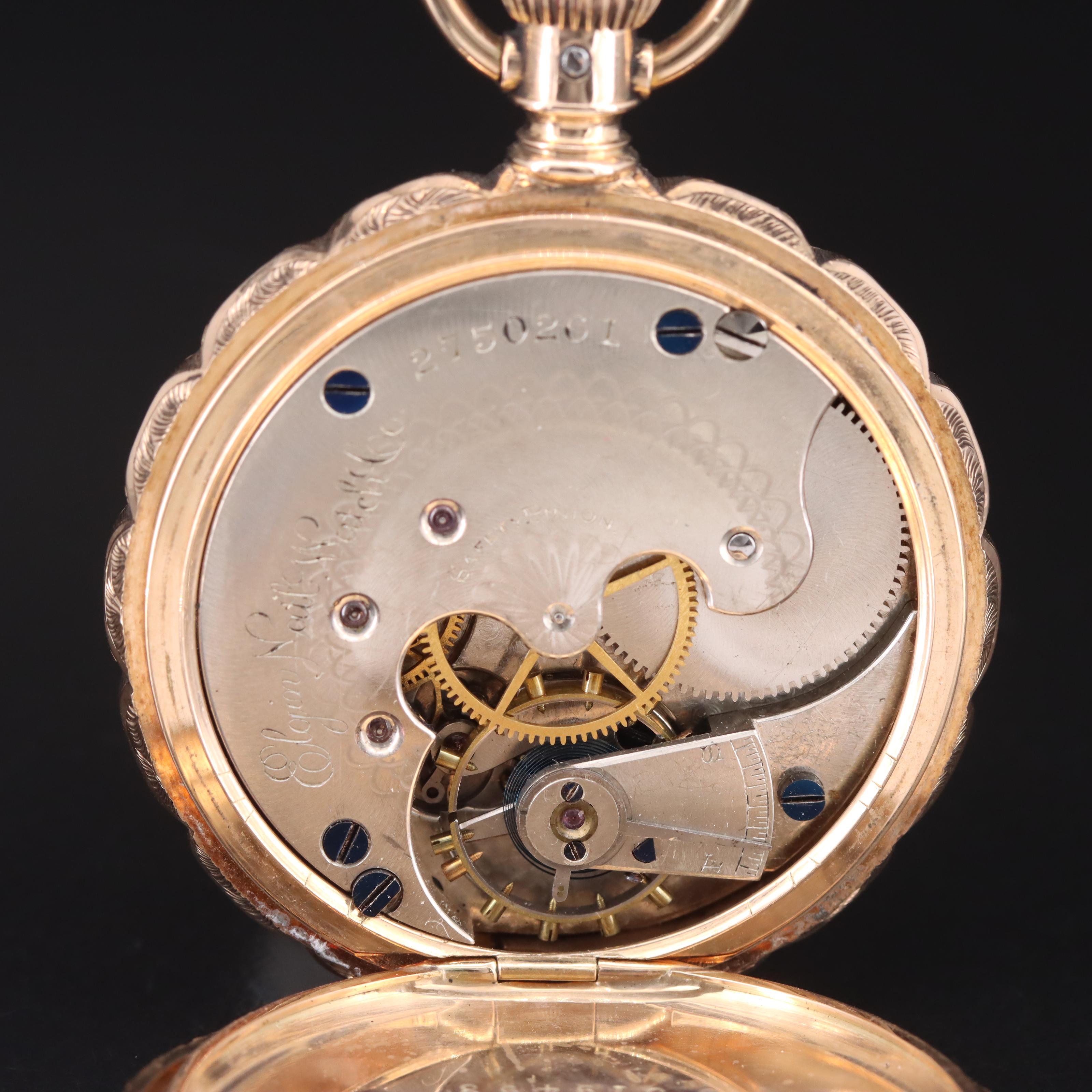 14K Elgin Scalloped Edge Hunting Case Pocket Watch