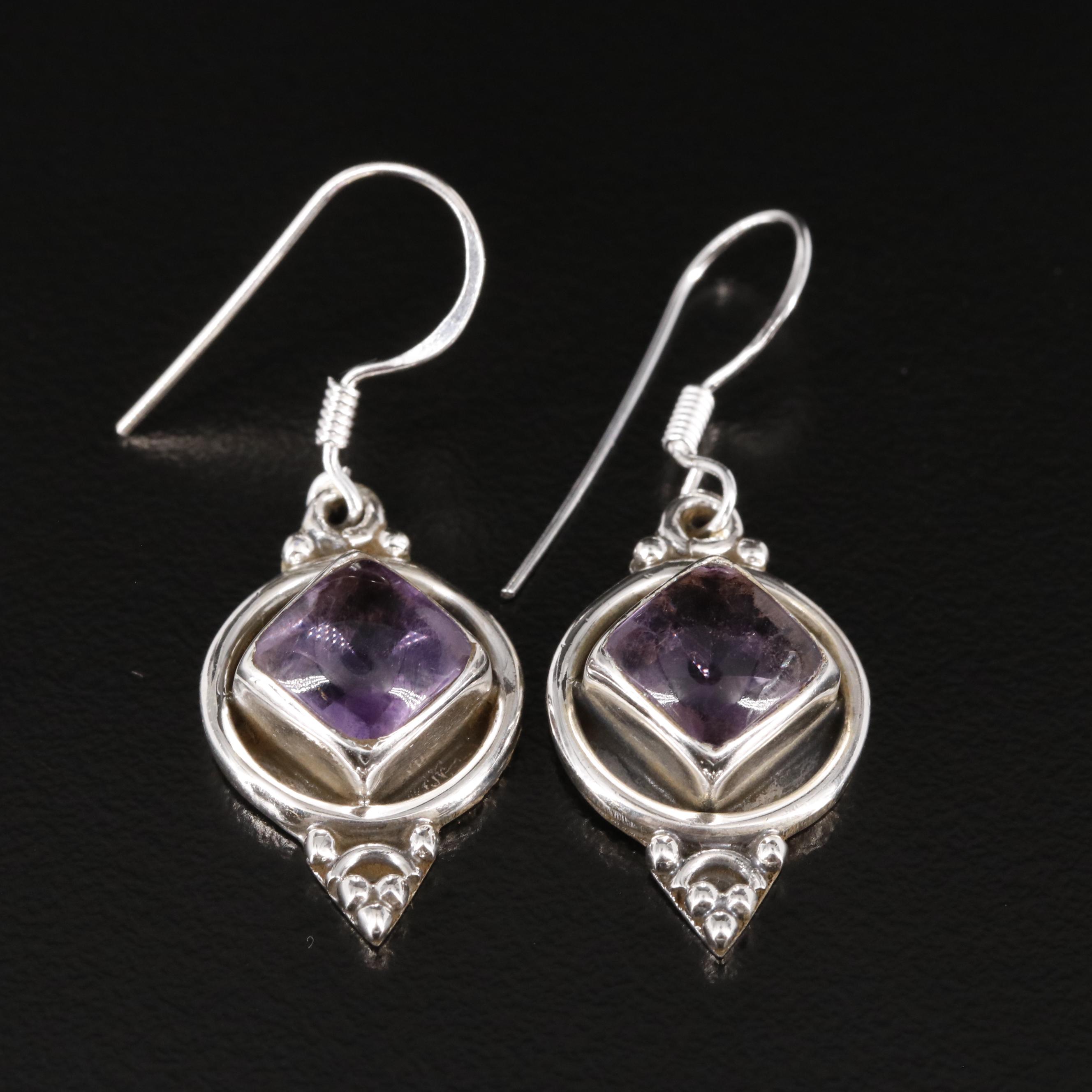 Sterling Amethyst Drop Circle Earrings