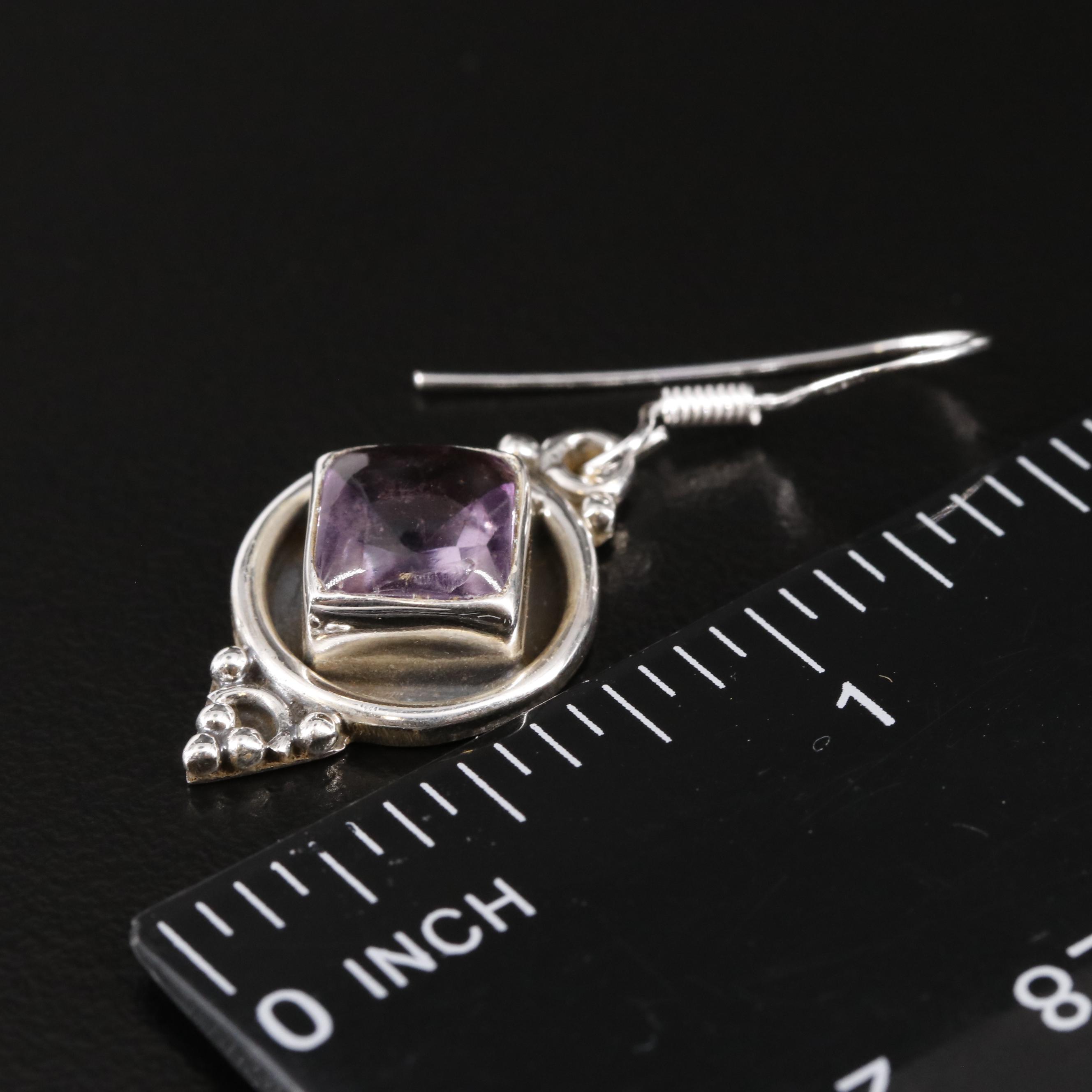 Sterling Amethyst Drop Circle Earrings