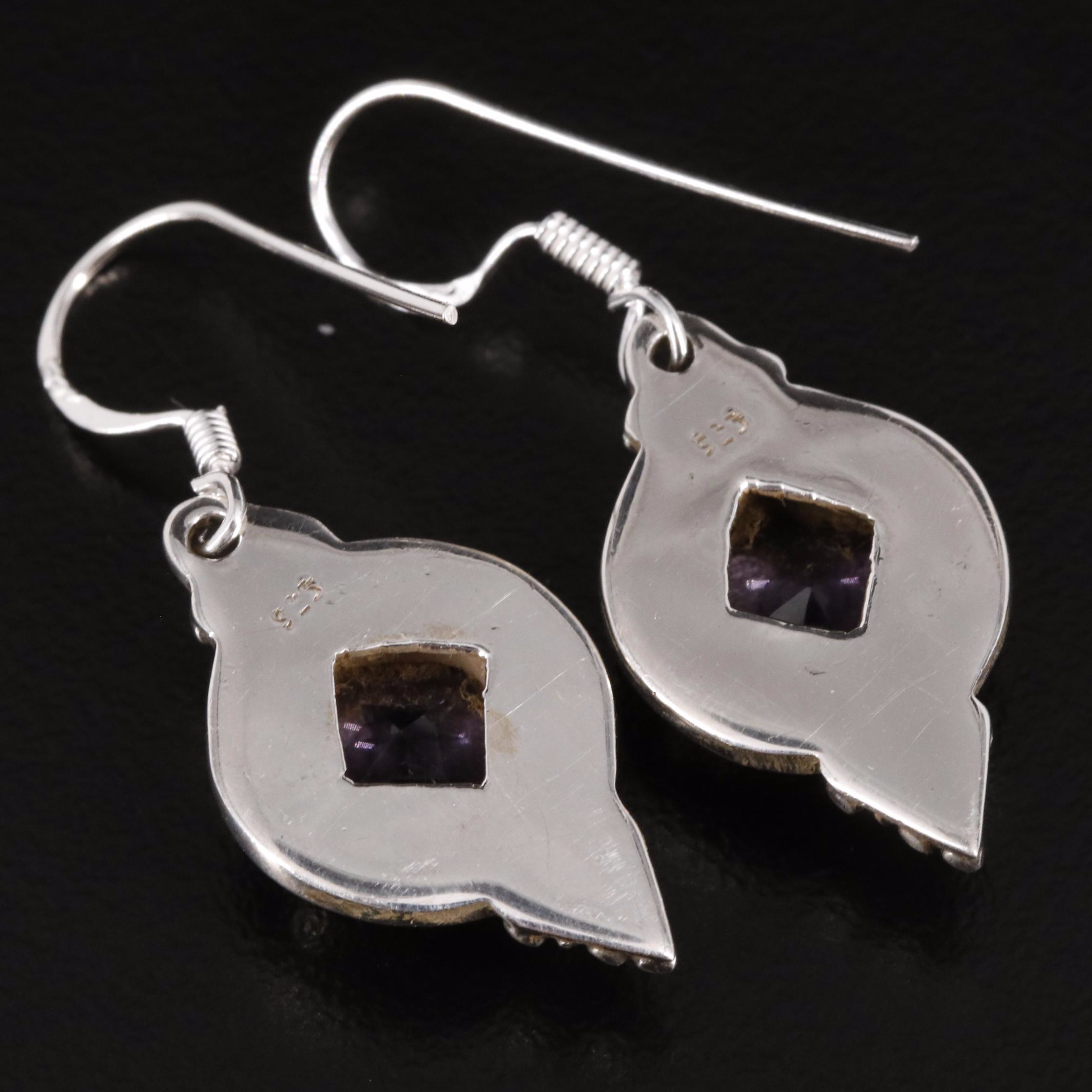 Sterling Amethyst Drop Circle Earrings