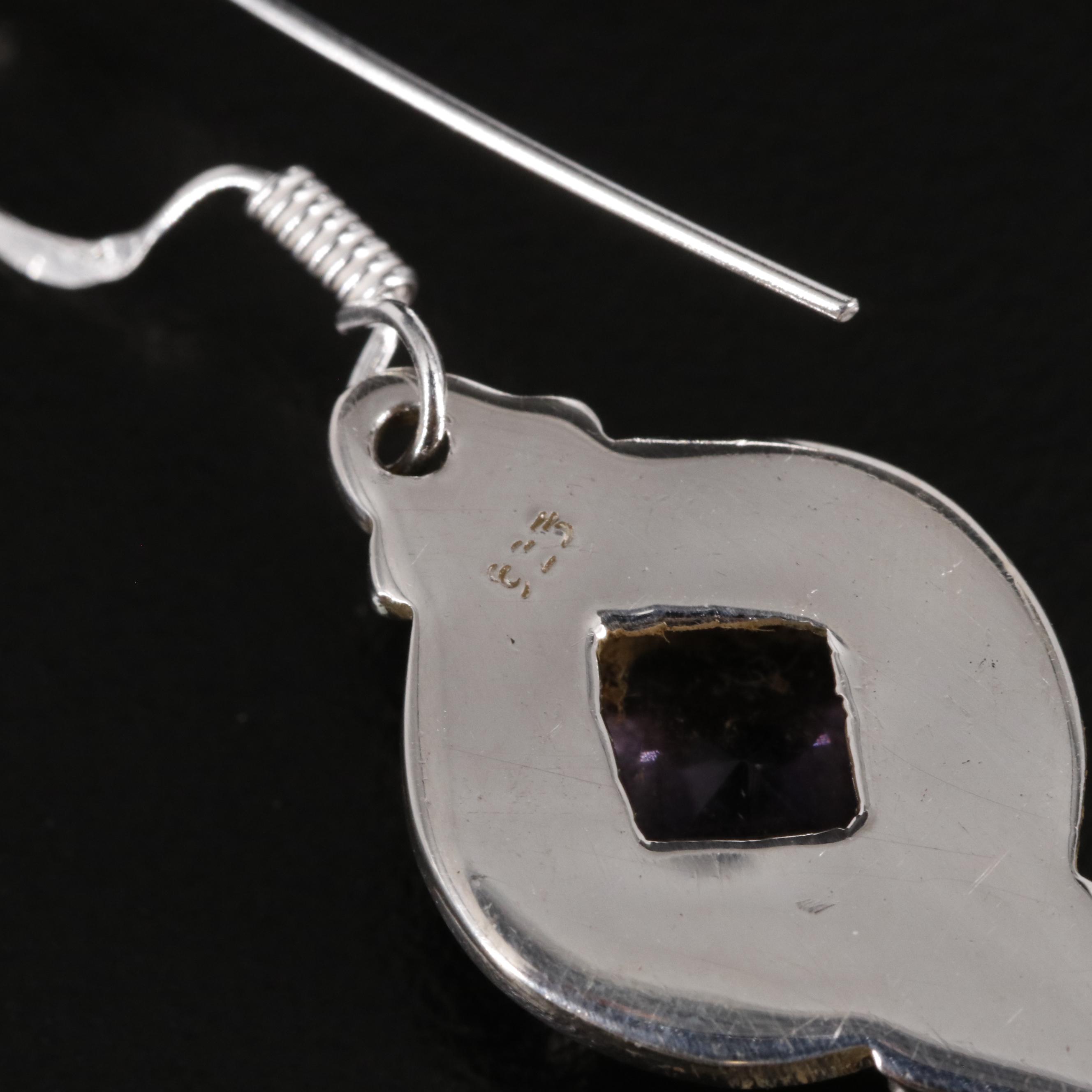 Sterling Amethyst Drop Circle Earrings