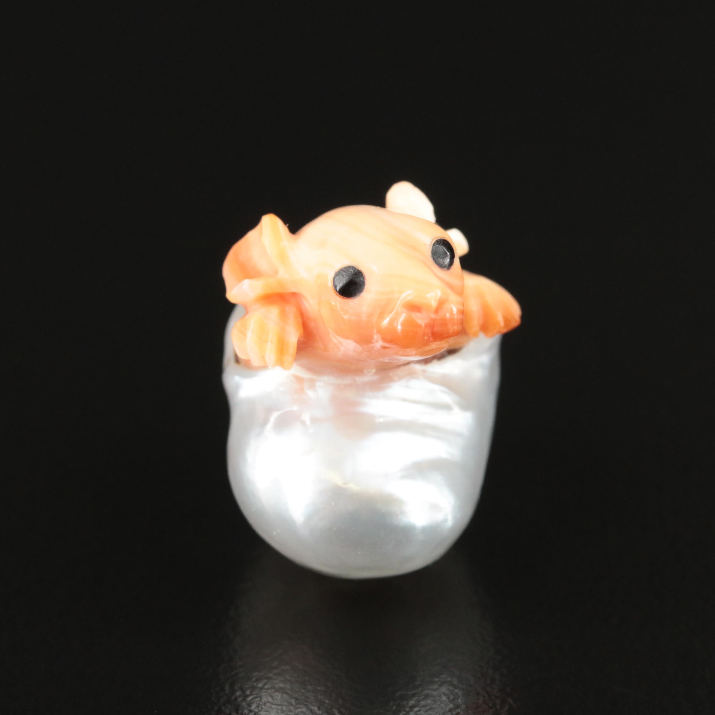 Loose Baroque Pearl and Carved Shell Animal