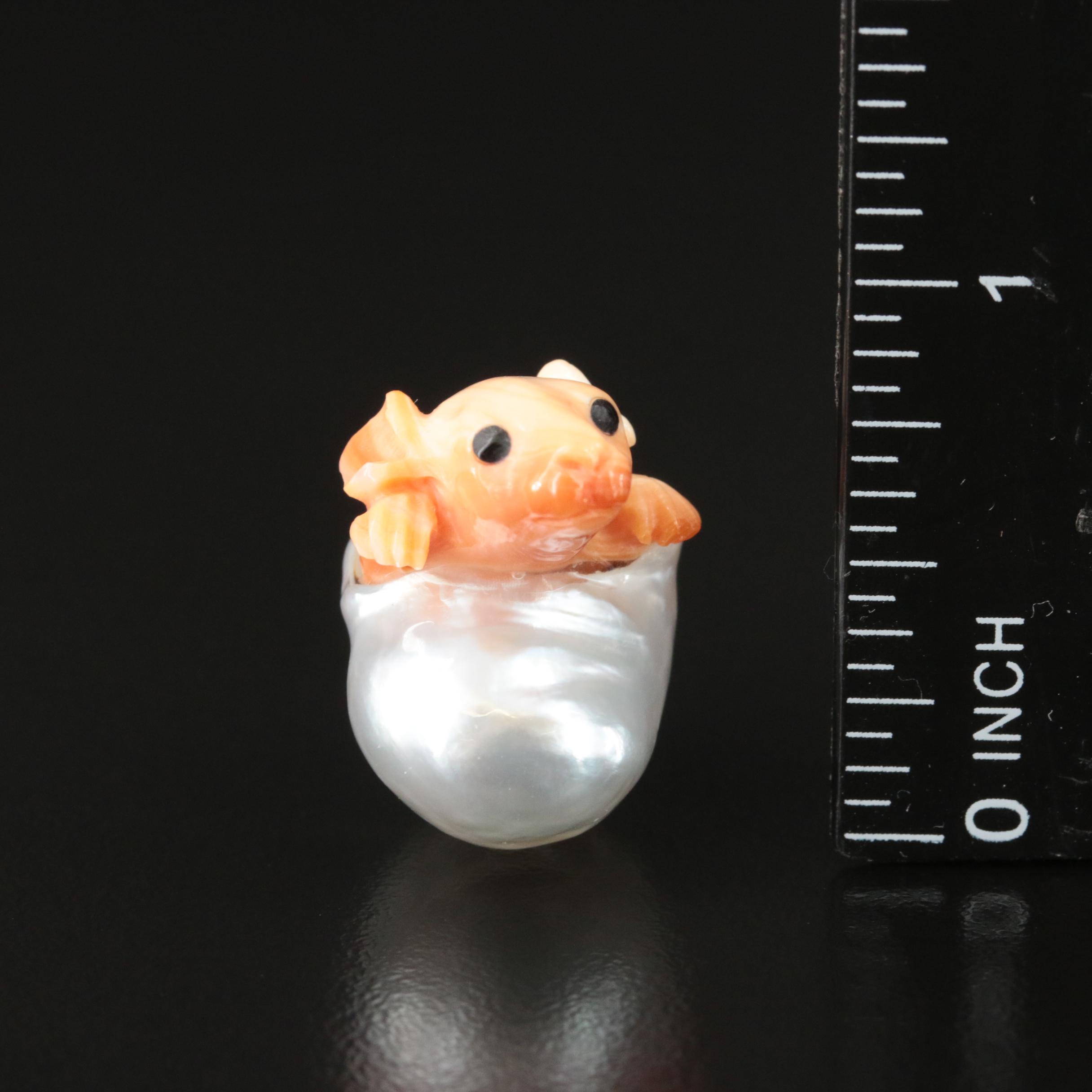 Loose Baroque Pearl and Carved Shell Animal