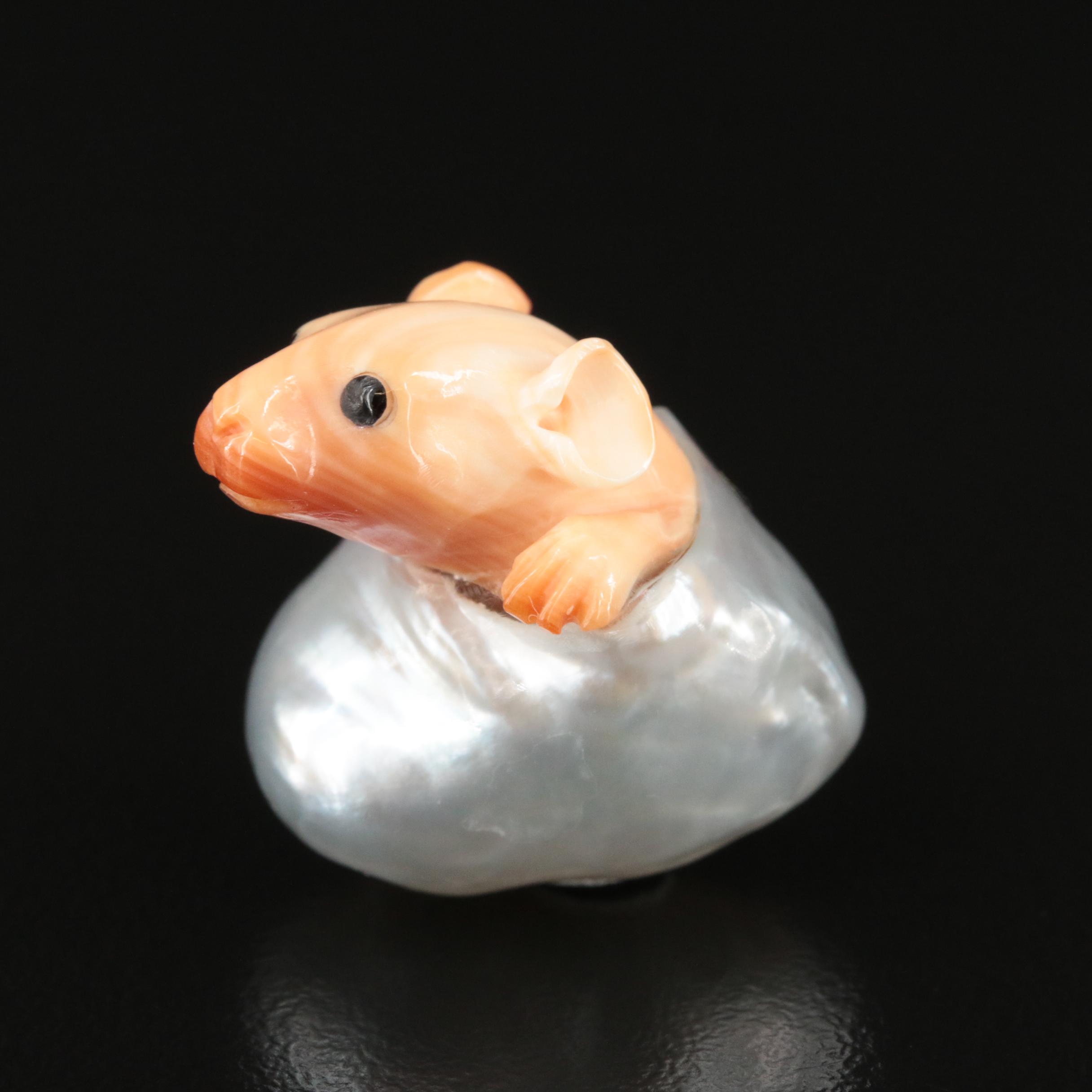 Loose Baroque Pearl and Carved Shell Animal