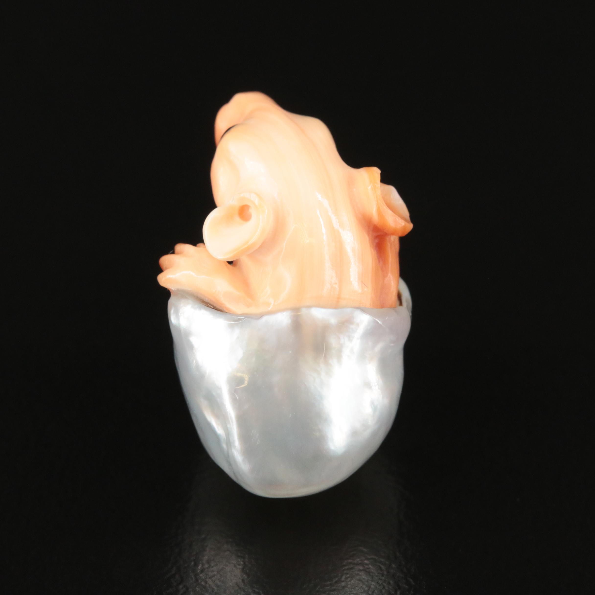 Loose Baroque Pearl and Carved Shell Animal