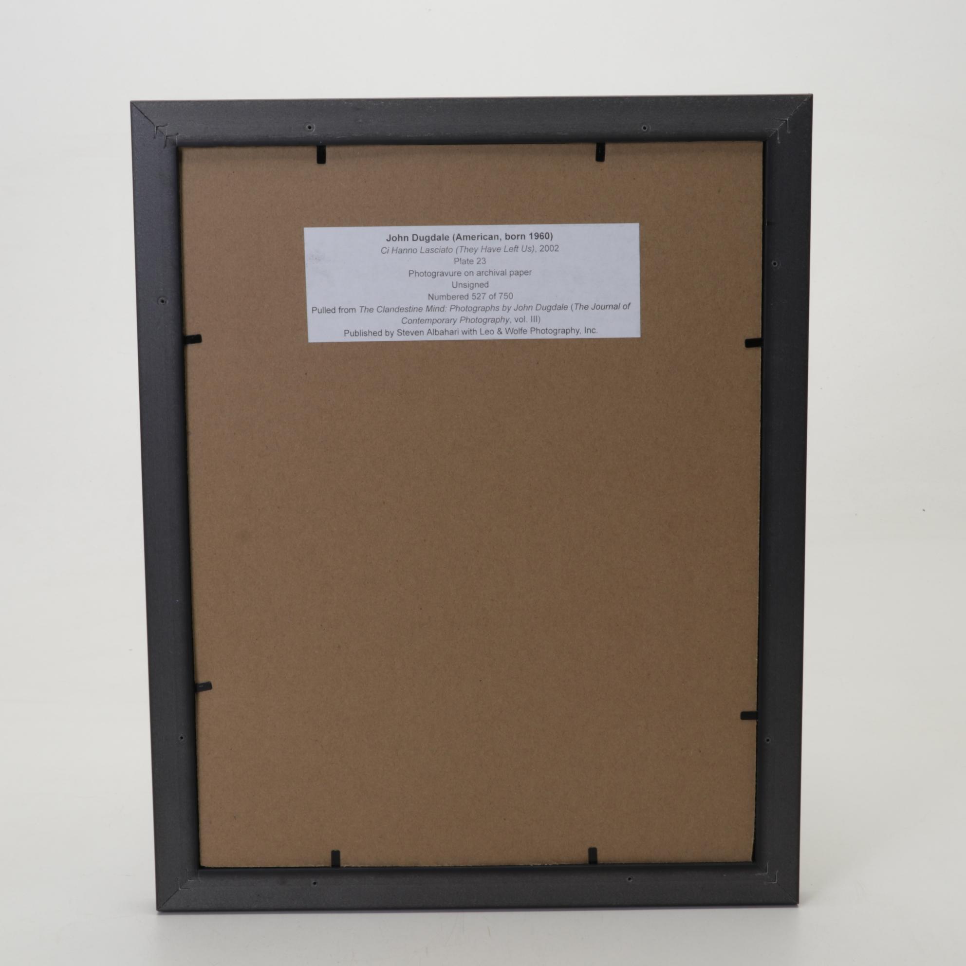 John Dugdale Photogravure "Ci hanno lasciato" From "The Clandestine Mind," 2002