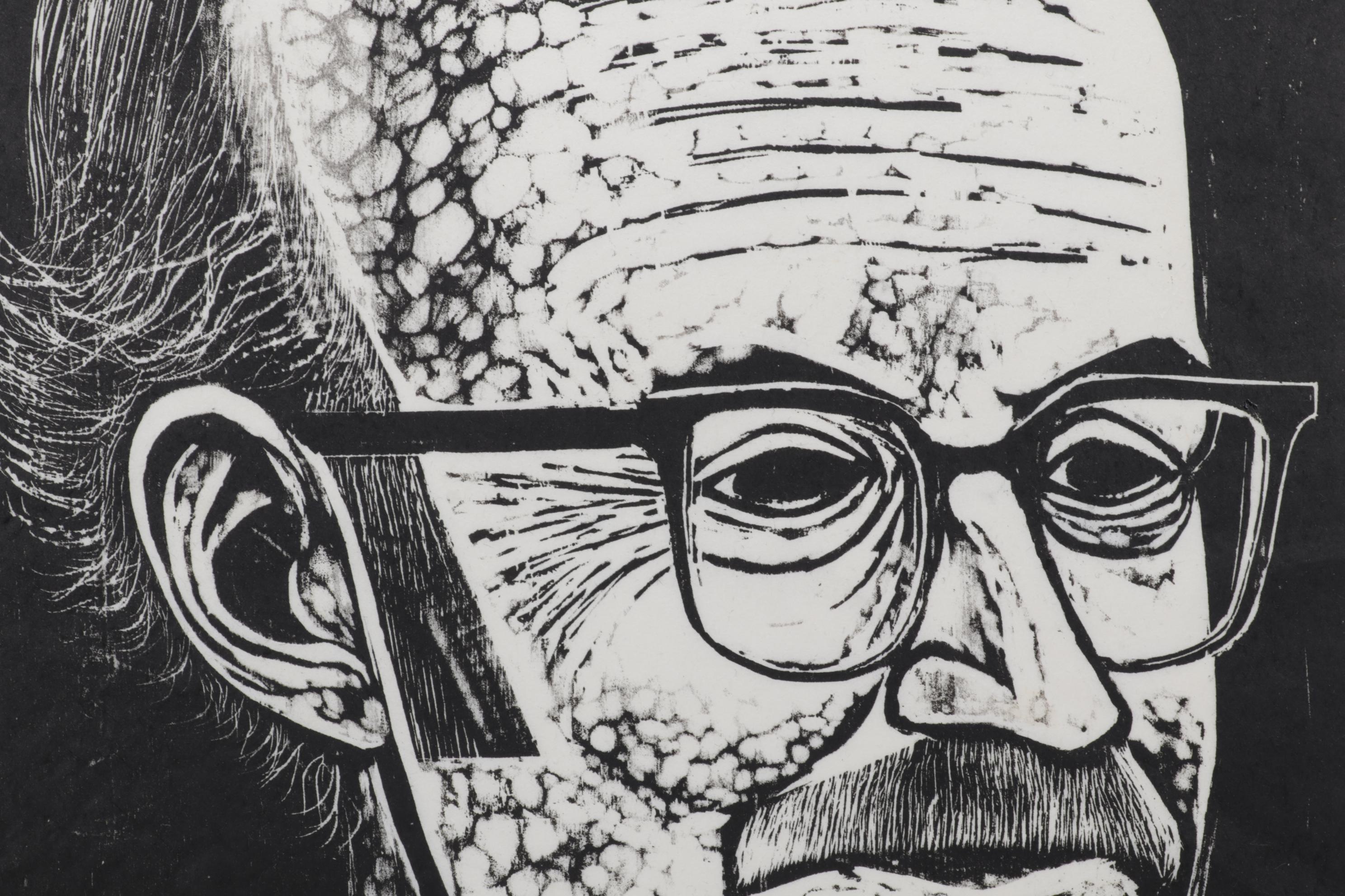 Sidney Chafetz Woodcut "John Barth," 1974