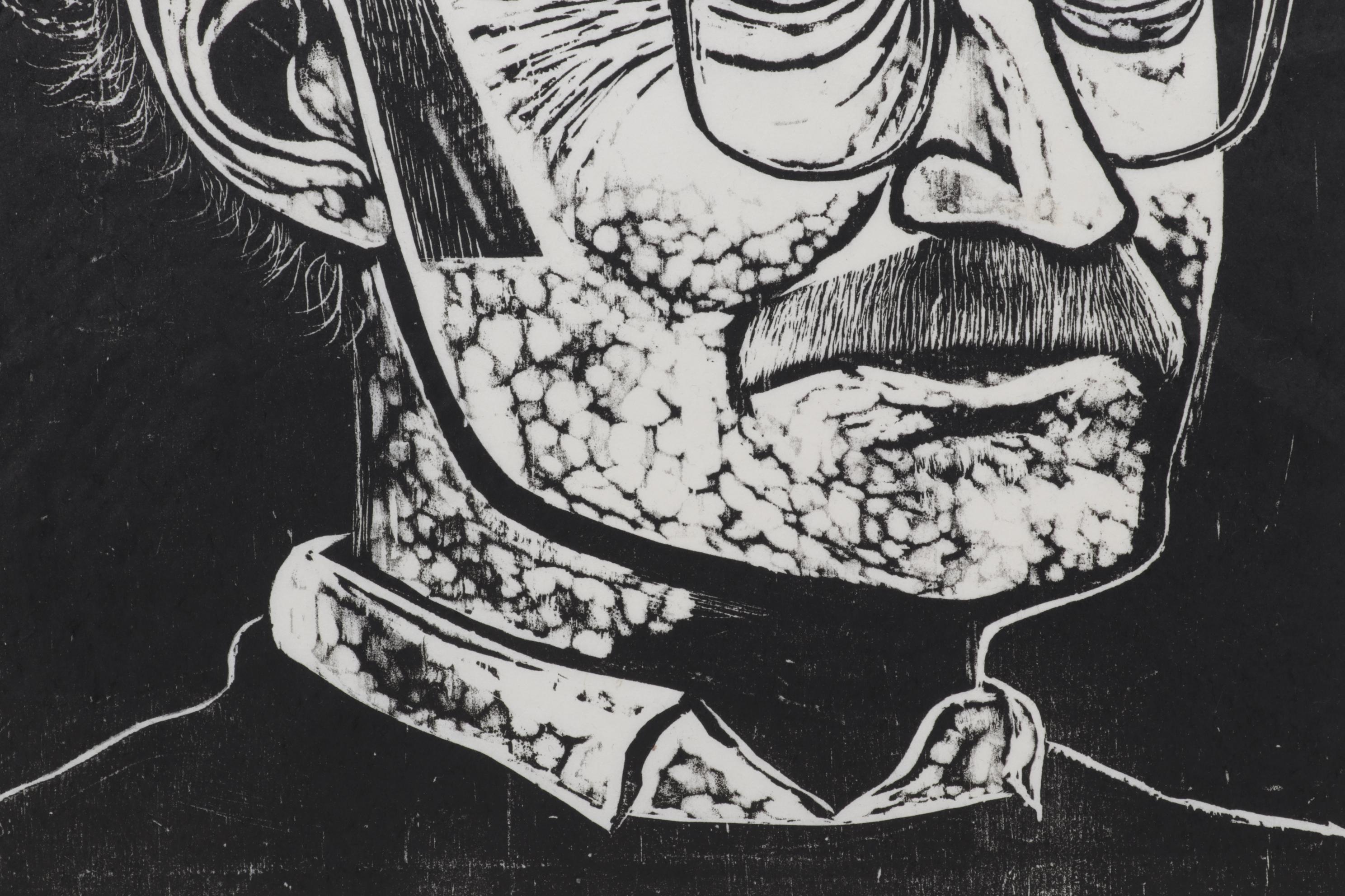 Sidney Chafetz Woodcut "John Barth," 1974
