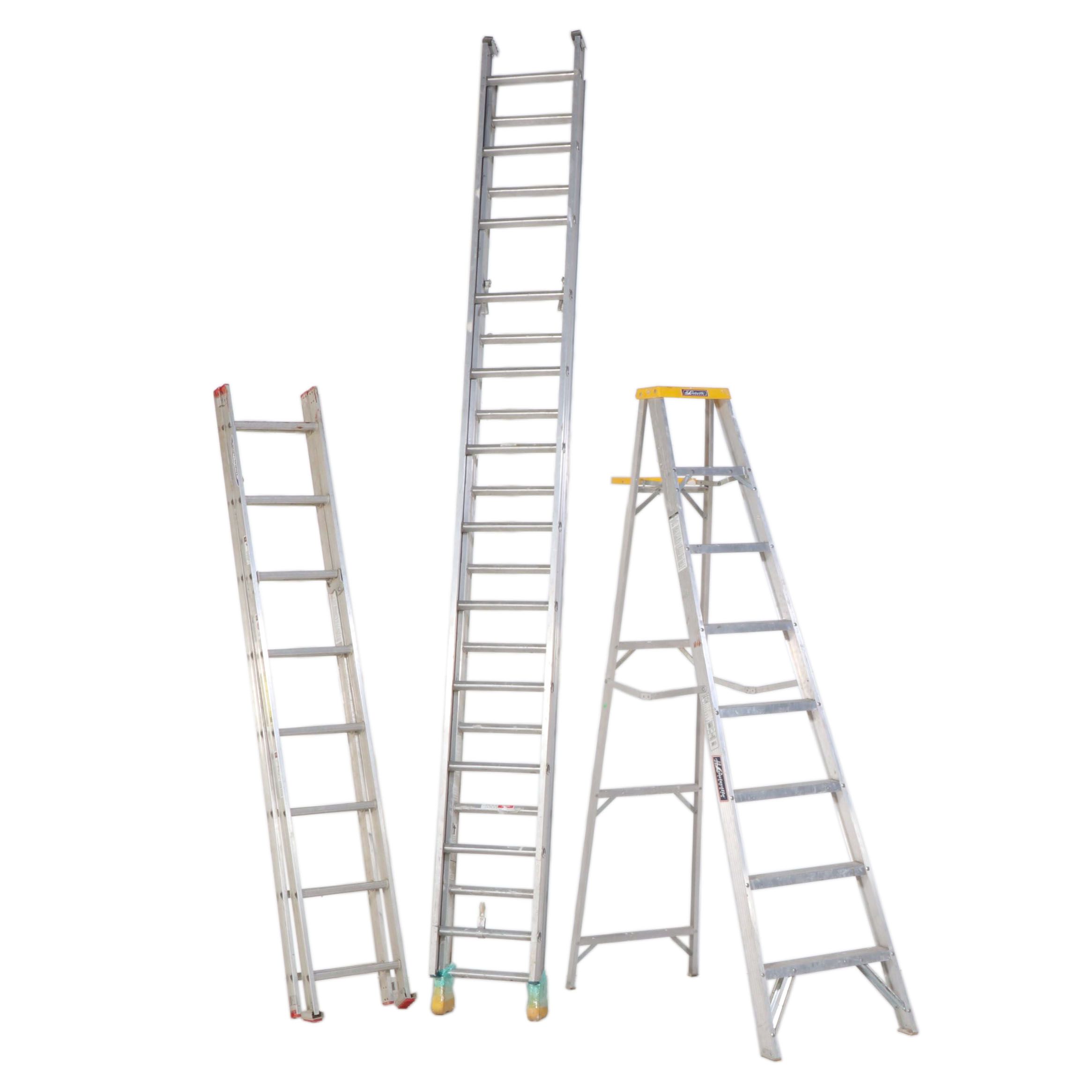 Werner and Keller Aluminum Extension Ladders With Louisville Step Ladder