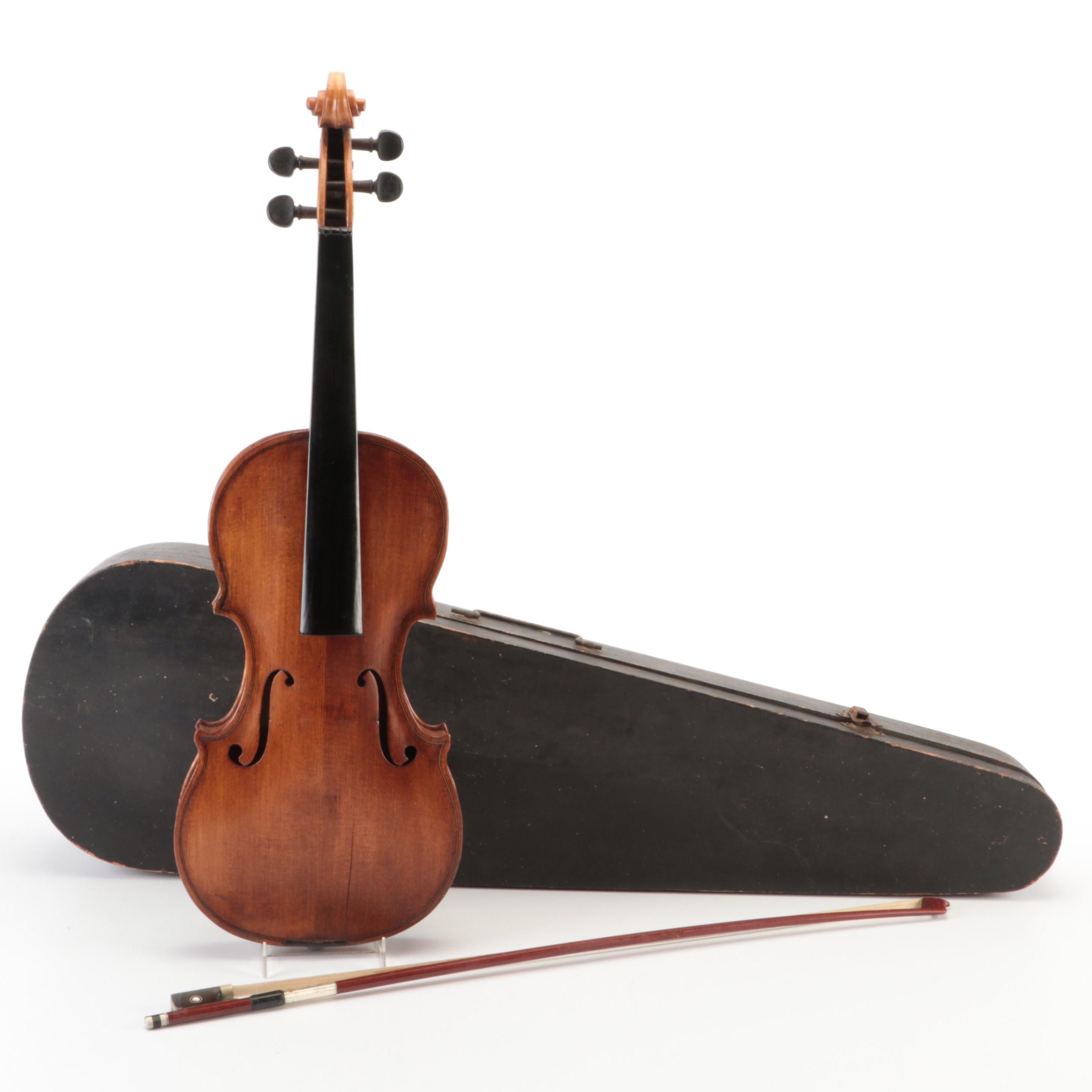 Stradivarius Replica Spruce, Maple and Ebony 4/4 Violin with Bows, Coffin Case