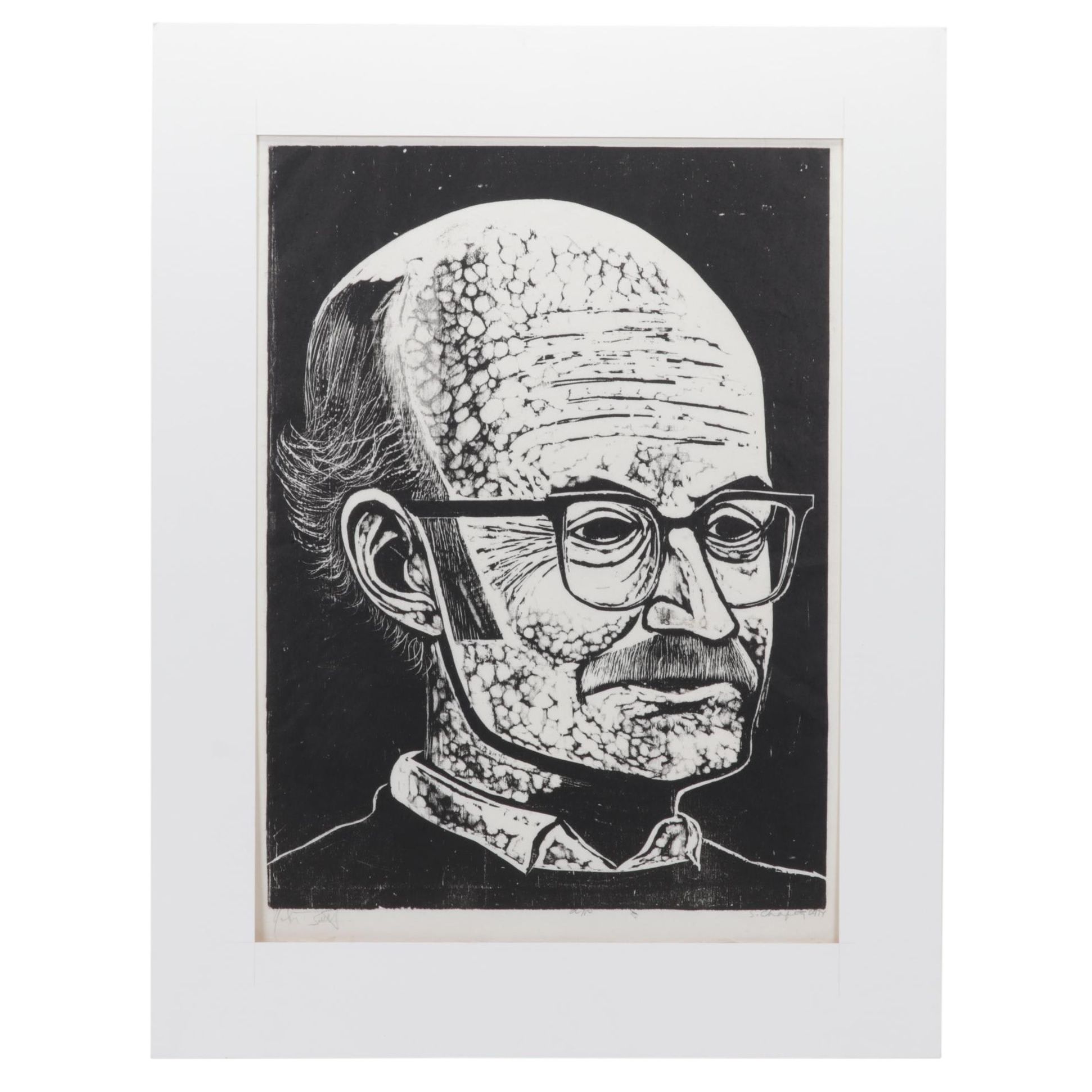 Sidney Chafetz Woodcut "John Barth," 1974