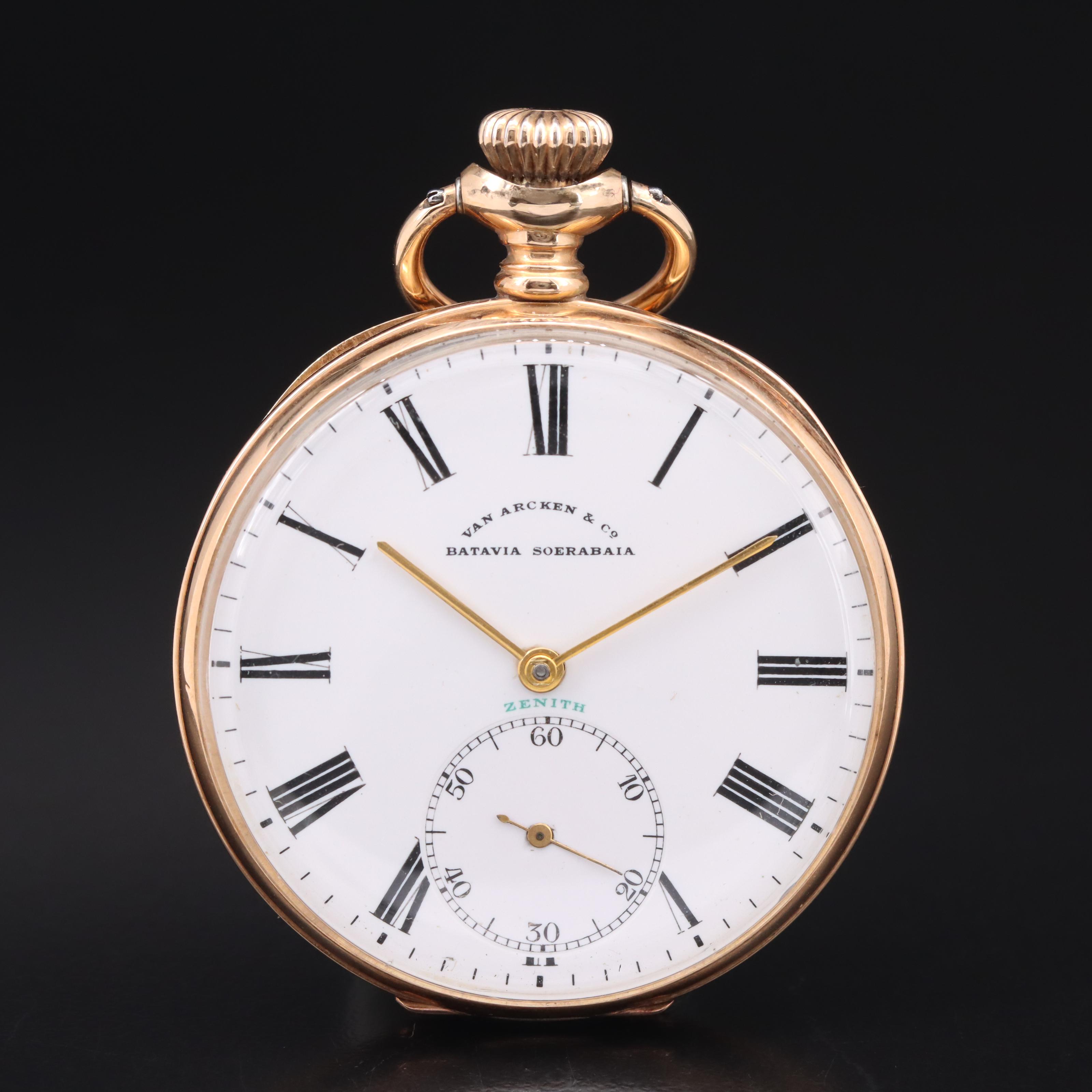 Vintage 14K Van Arken Zenith Pocket Watch