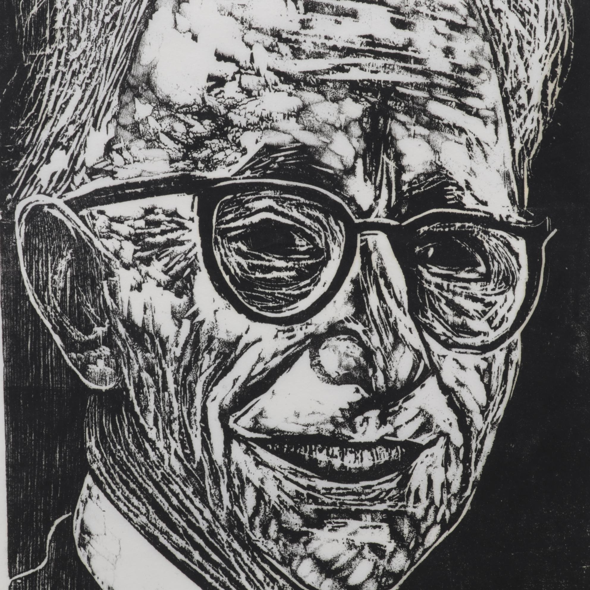 Sidney Chafetz Woodcut "A. J. Muste," 1967