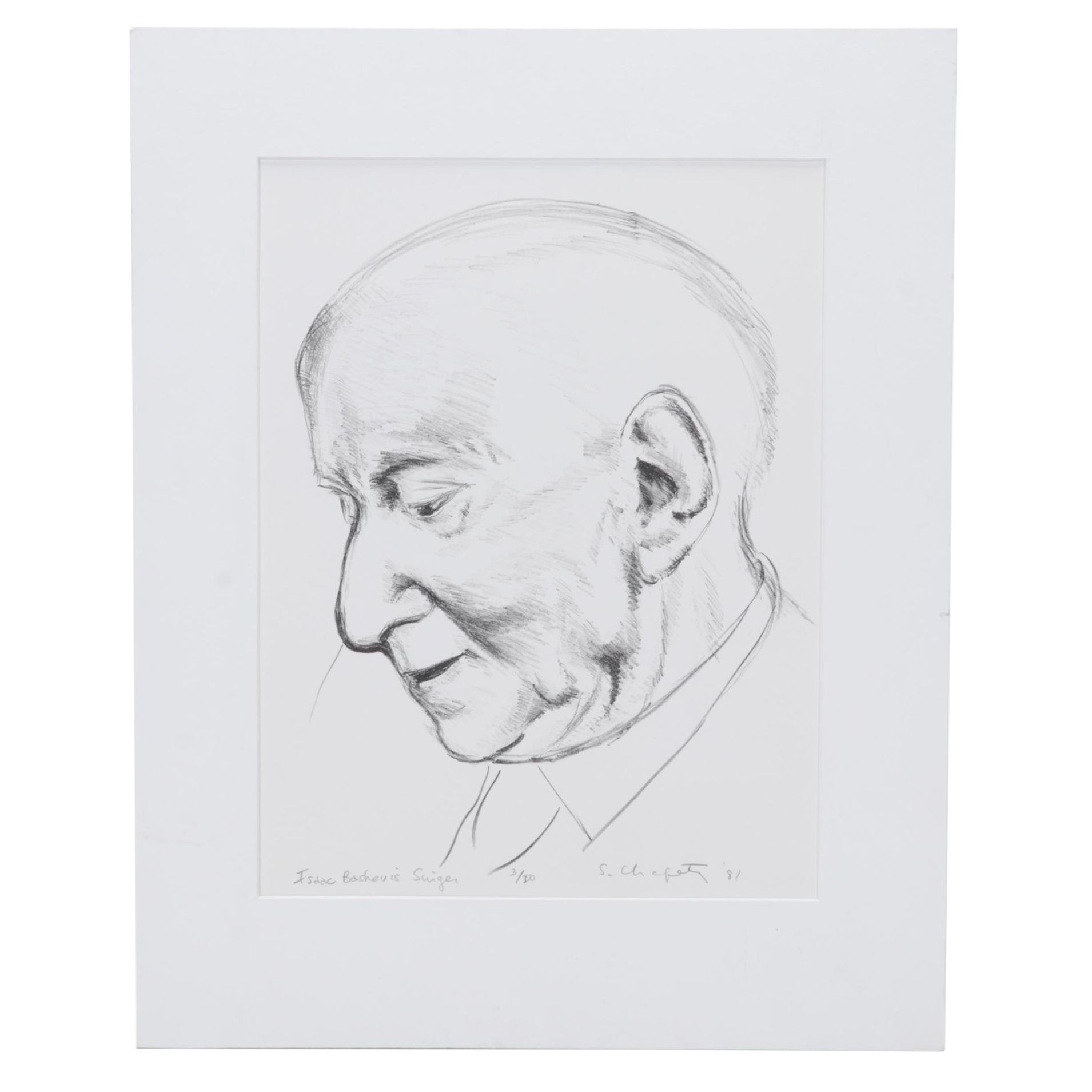 Sidney Chafetz Lithograph "Isaac Bashevis Singer," 1981
