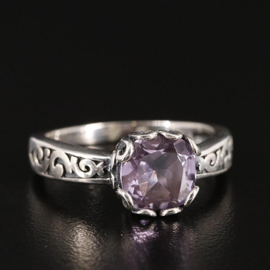 Sterling Amethyst Scrollwork Ring