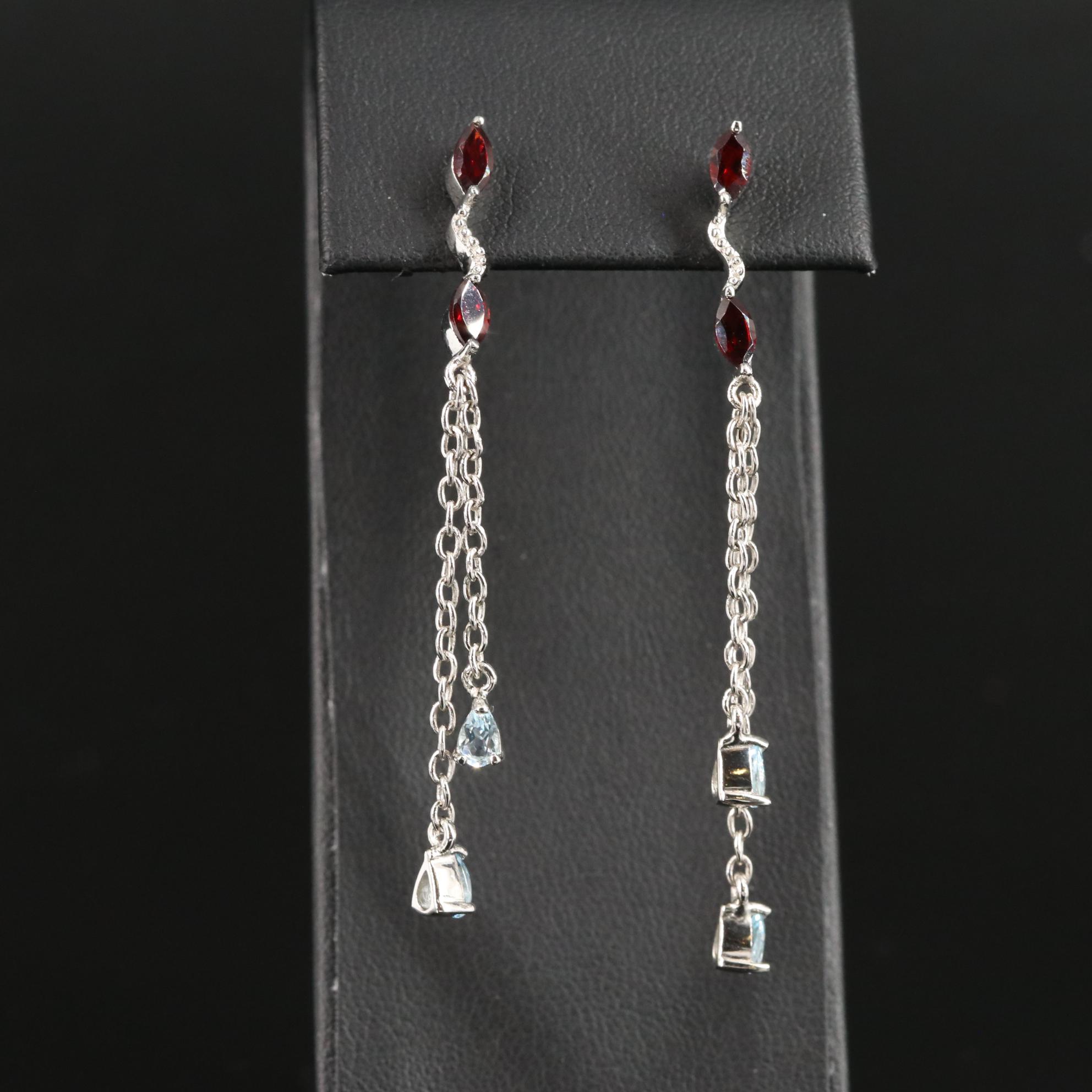 Sterling Garnet and Blue Topaz Drop Earrings