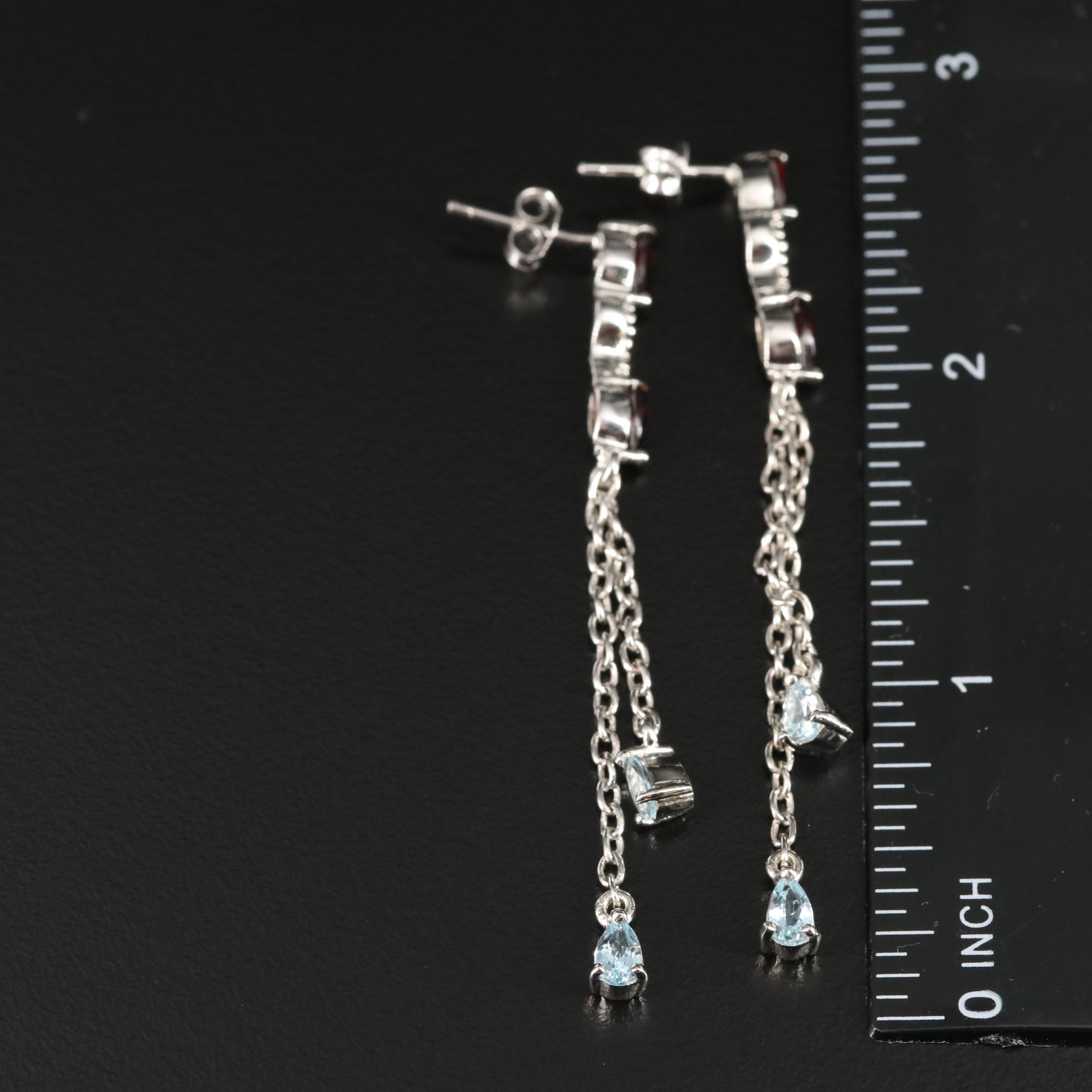 Sterling Garnet and Blue Topaz Drop Earrings