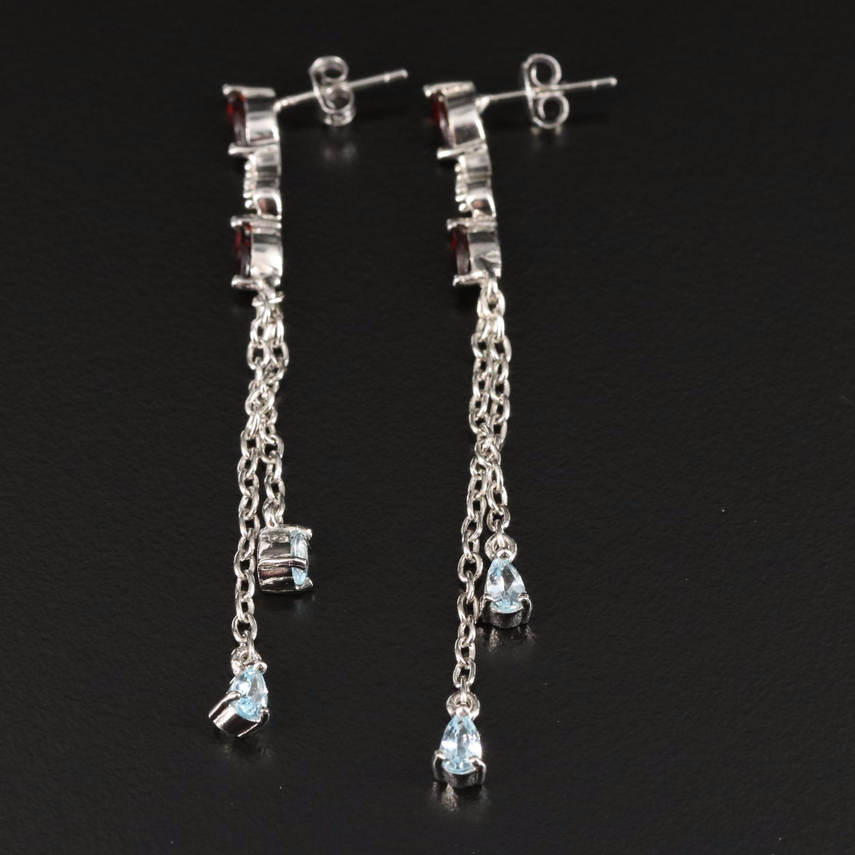Sterling Garnet and Blue Topaz Drop Earrings