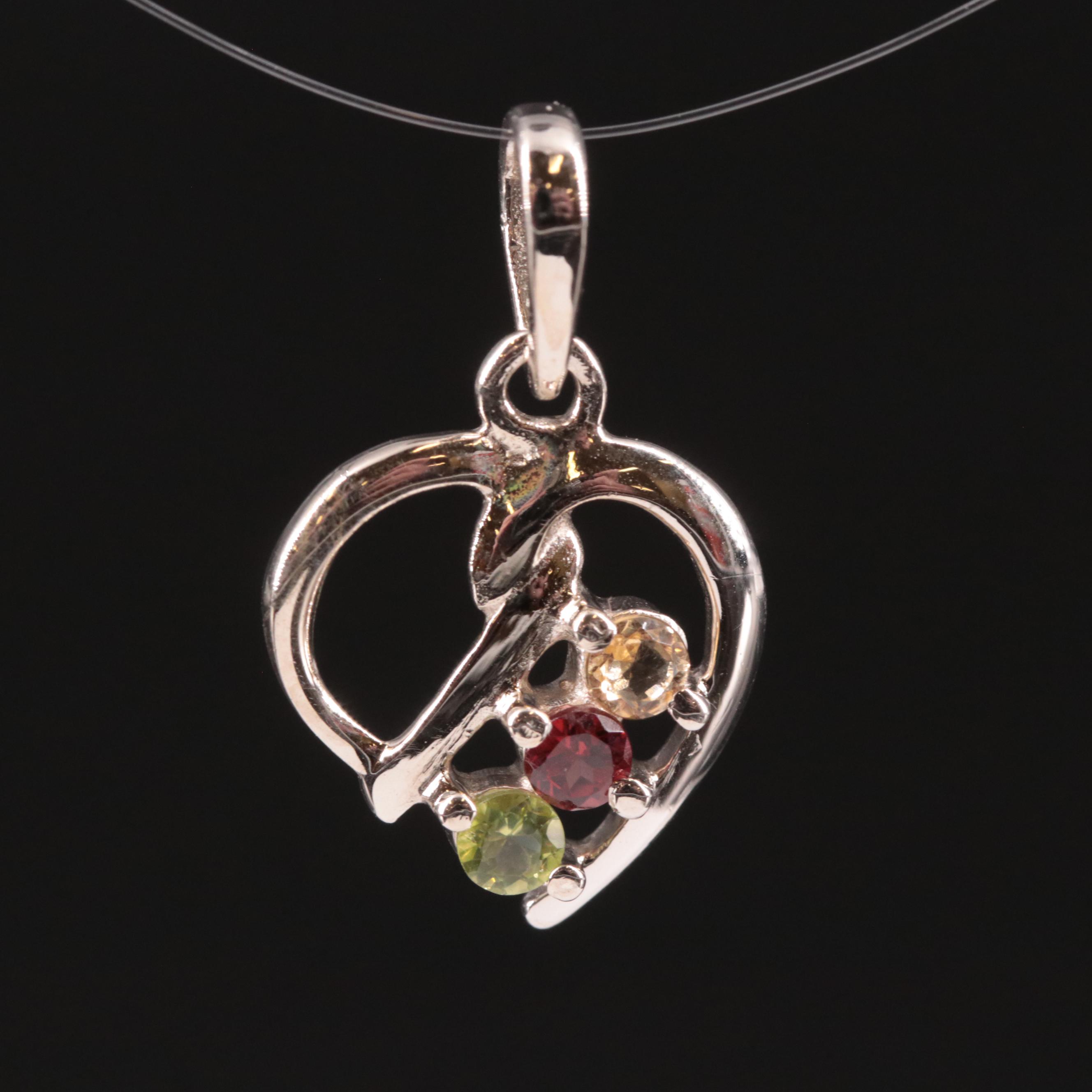 Sterling Citrine, Peridot and Garnet Pendant