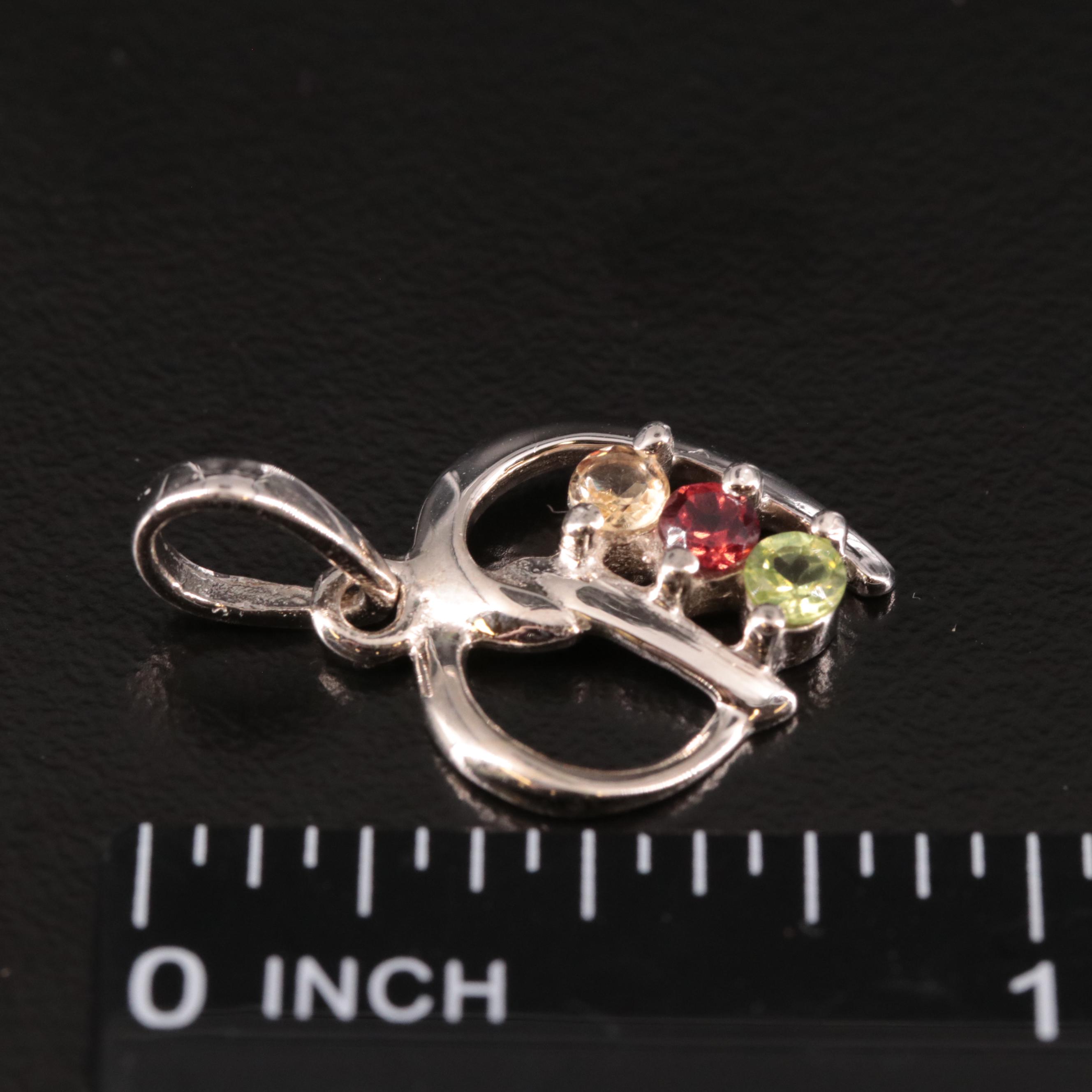 Sterling Citrine, Peridot and Garnet Pendant