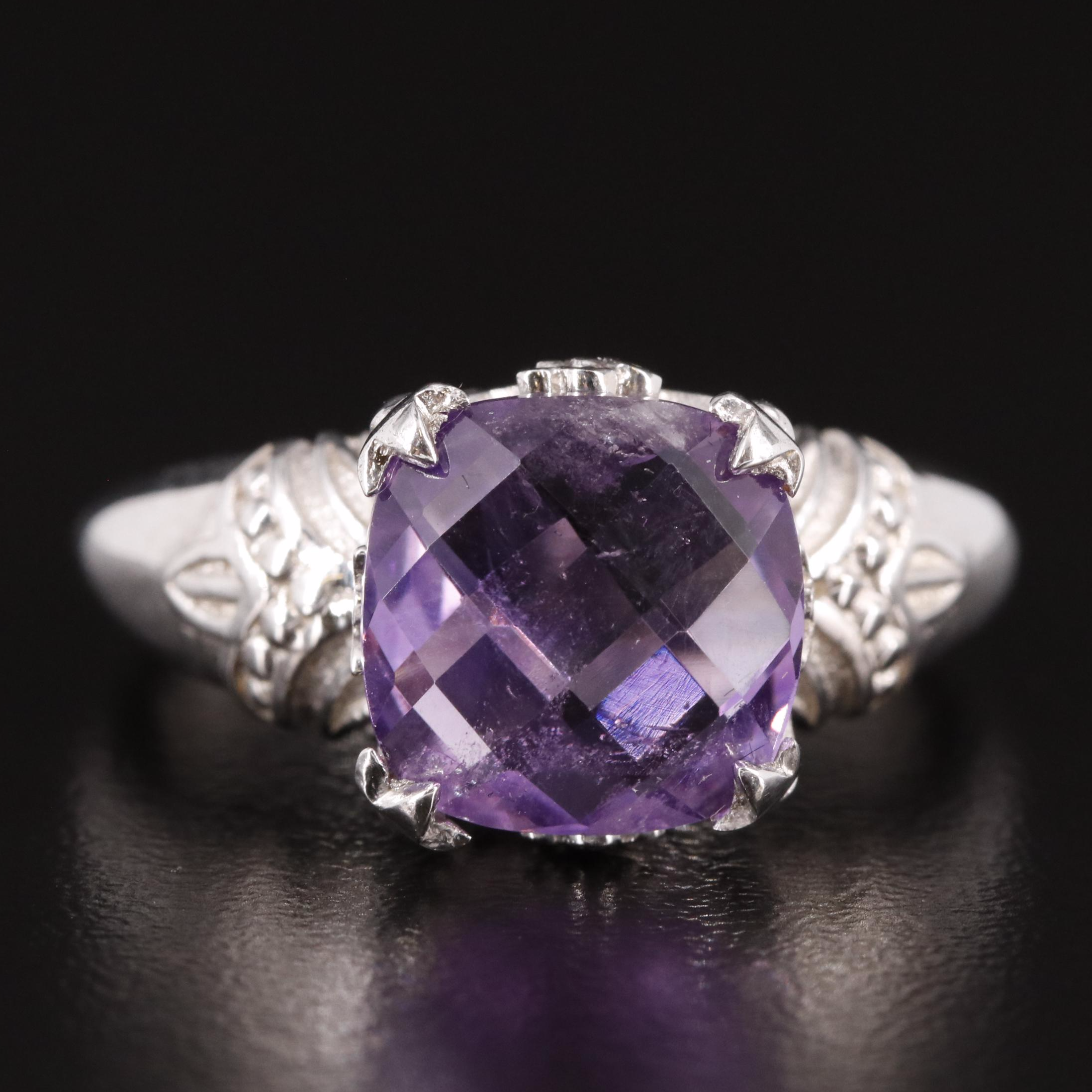 Sterling Amethyst Scrollwork Ring