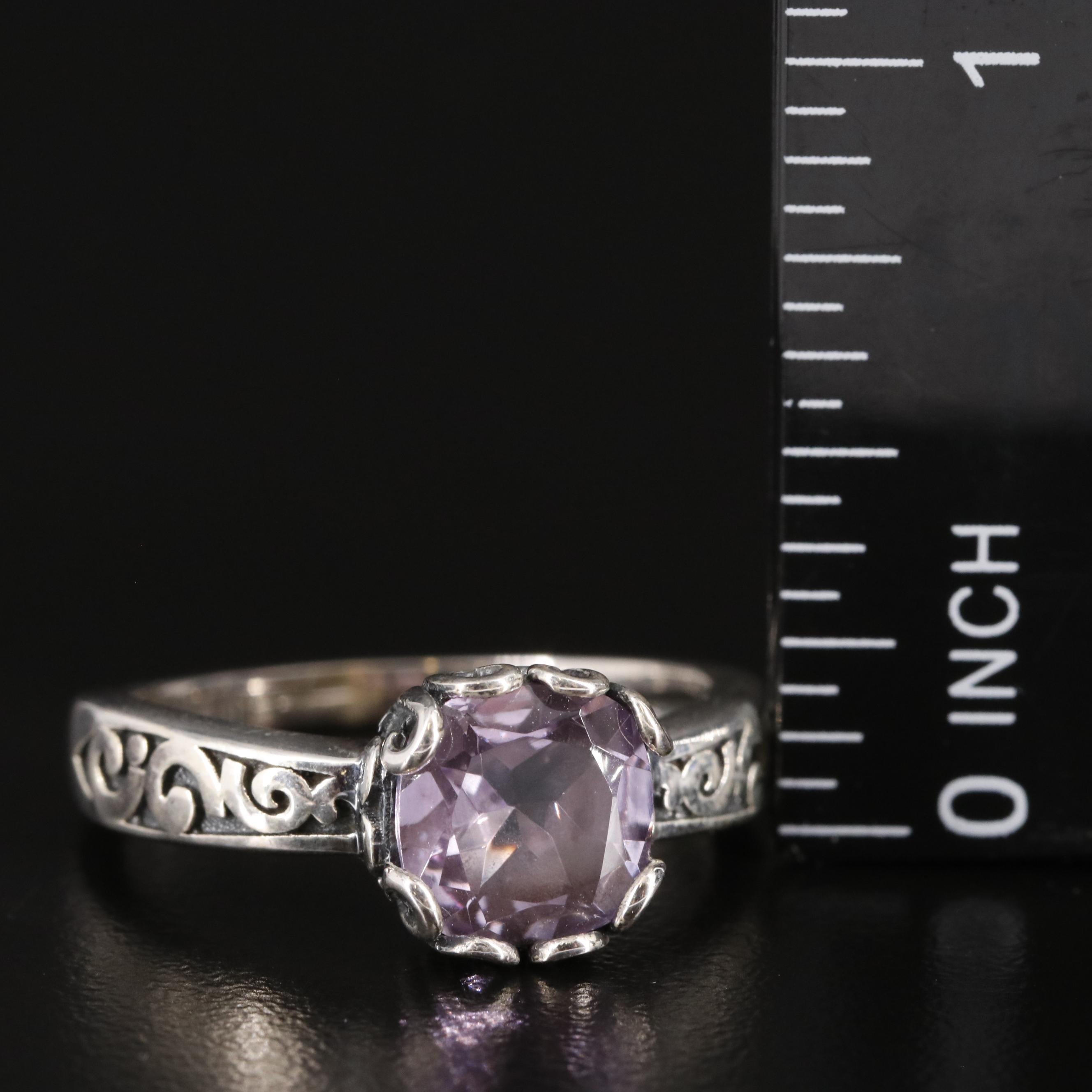 Sterling Amethyst Scrollwork Ring