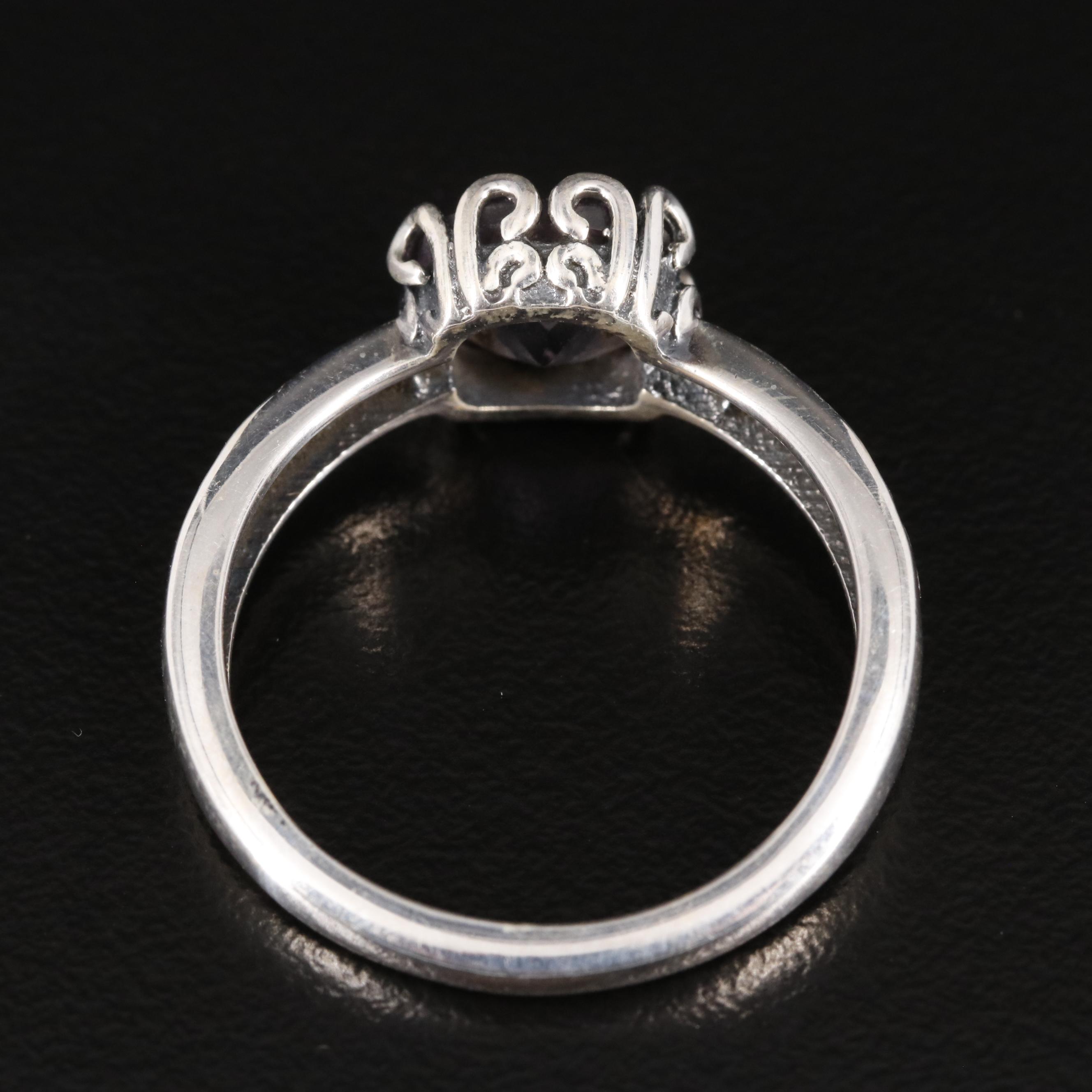Sterling Amethyst Scrollwork Ring