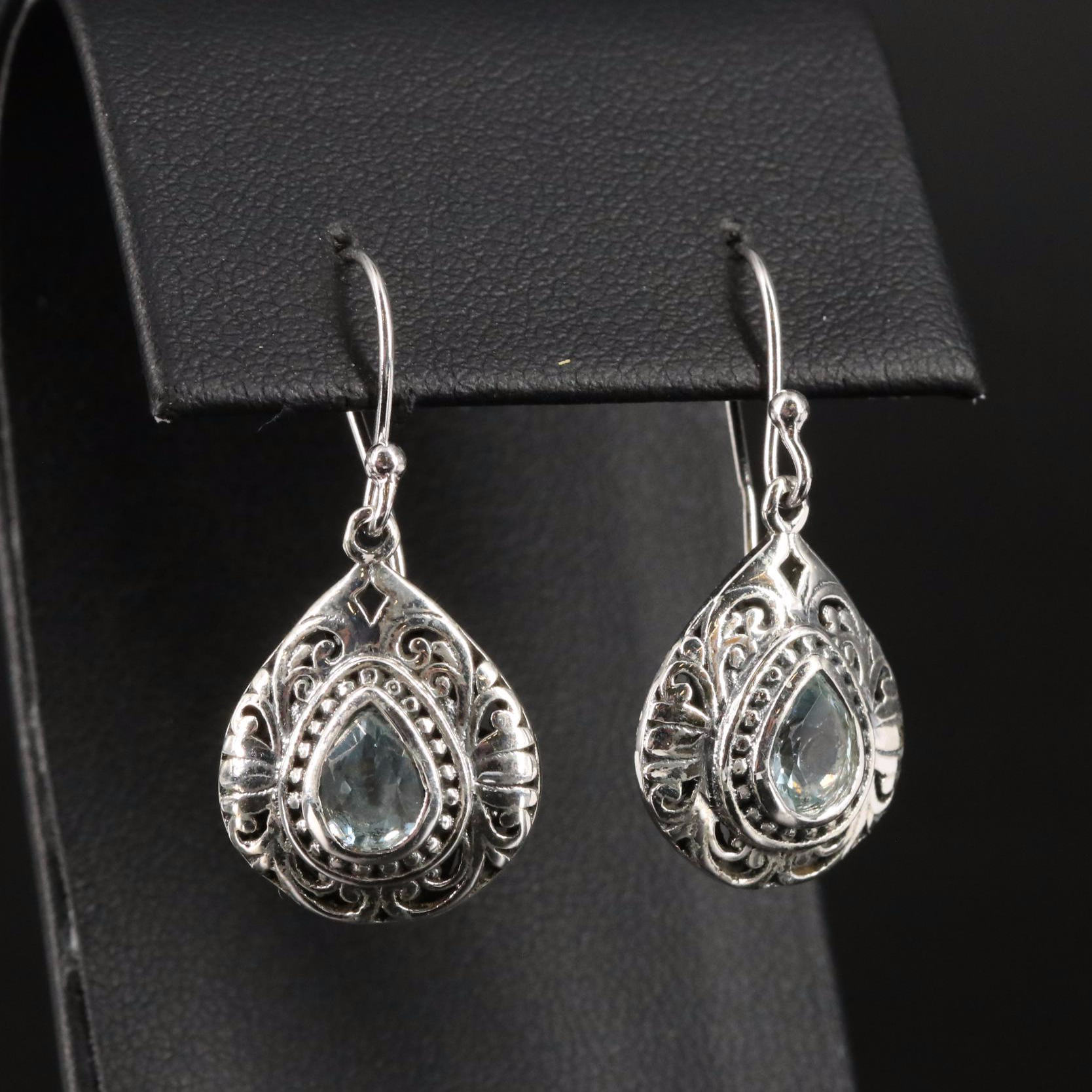 Sterling Blue Topaz Scrollwork Drop Earrings