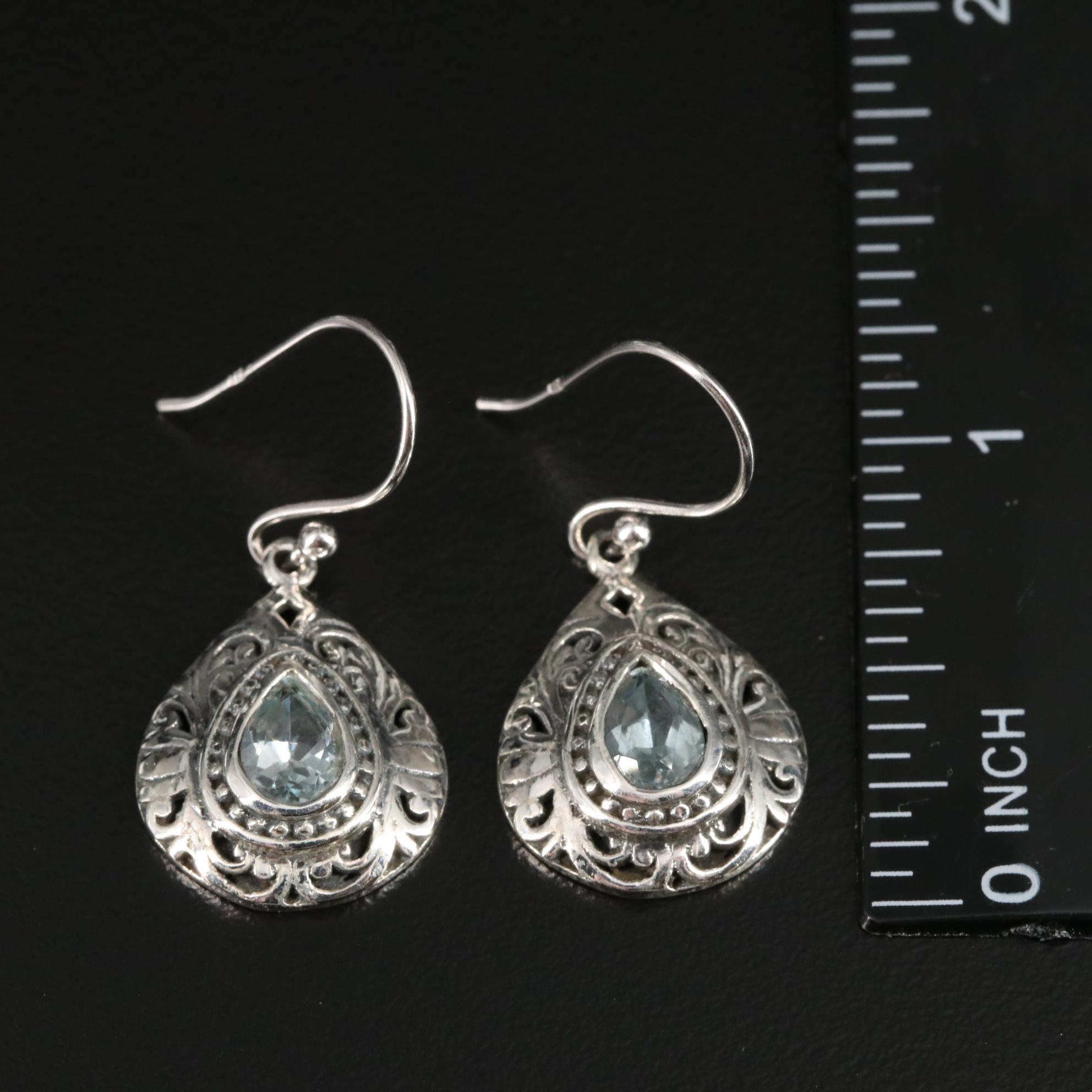 Sterling Blue Topaz Scrollwork Drop Earrings
