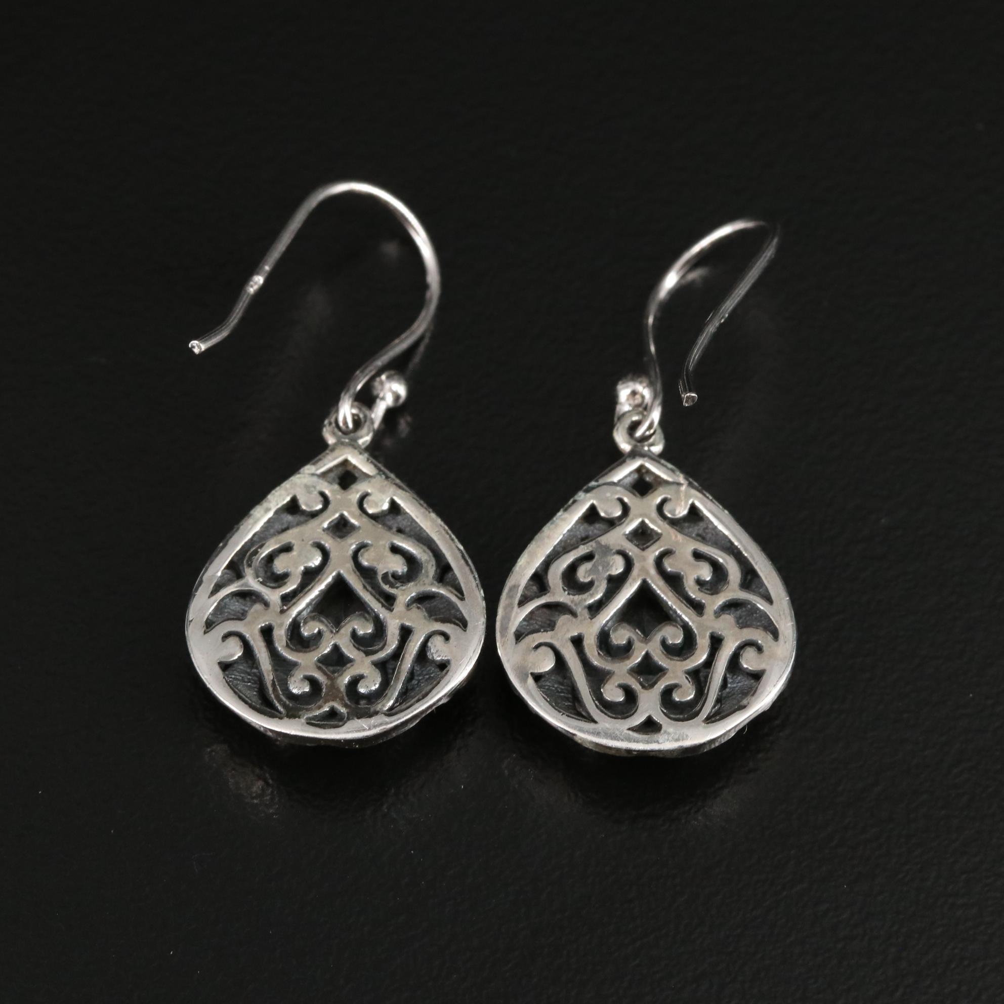 Sterling Blue Topaz Scrollwork Drop Earrings