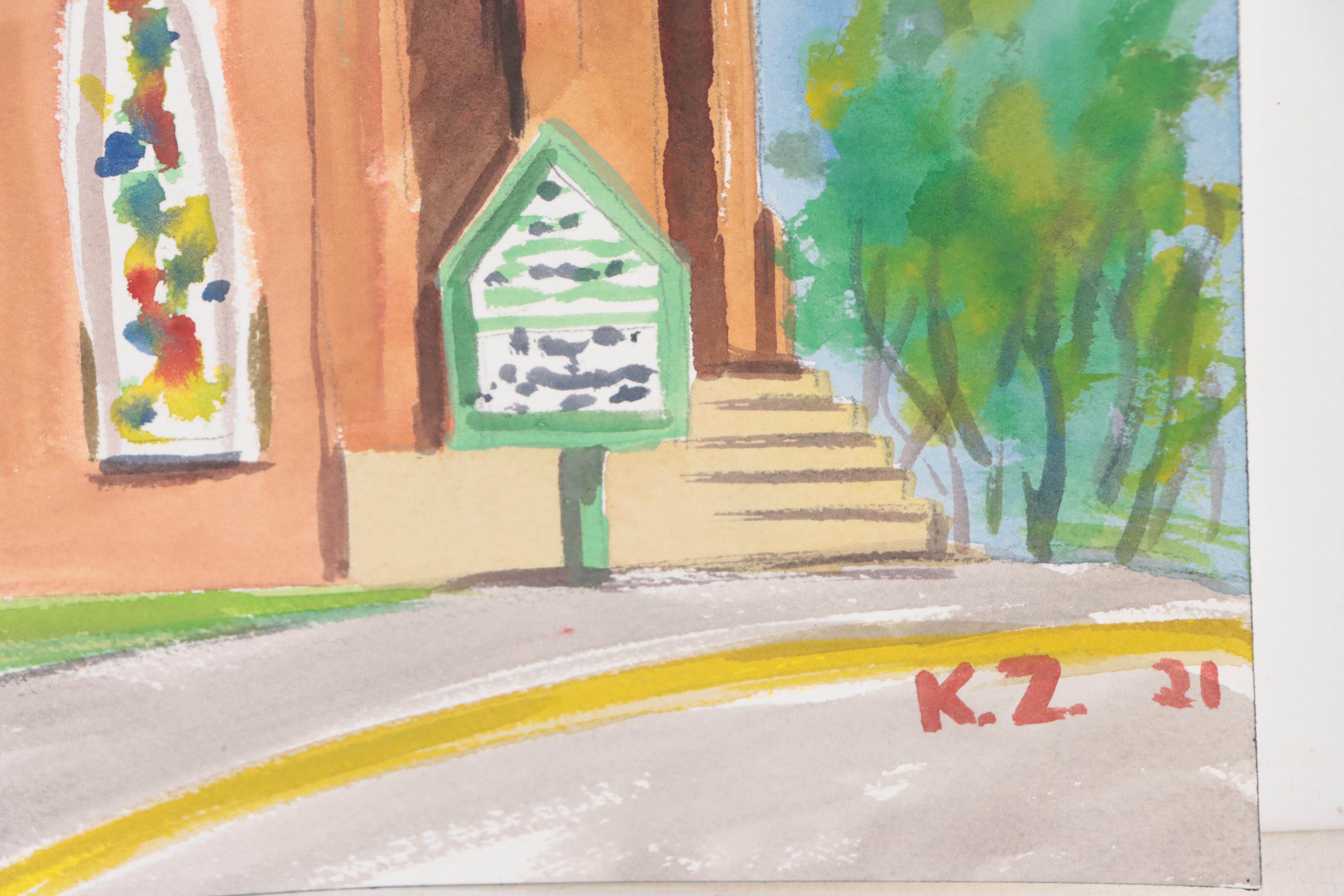 Kathleen Zimbicki Watercolor Painting of Church, 2021