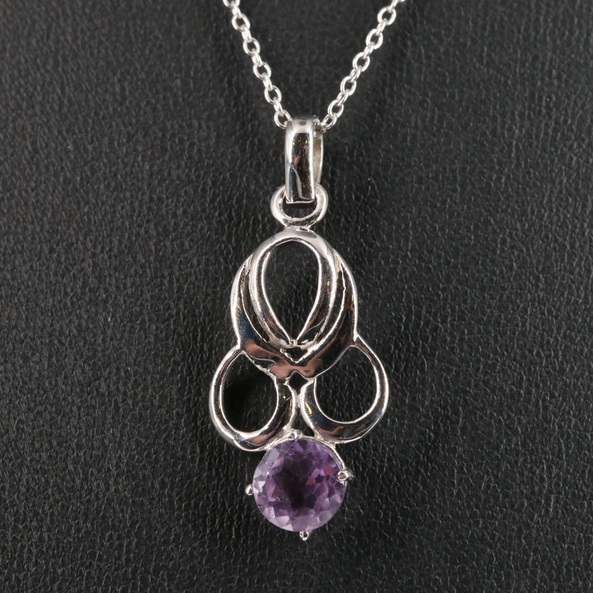 Sterling Amethyst Hoop Pendant Necklace