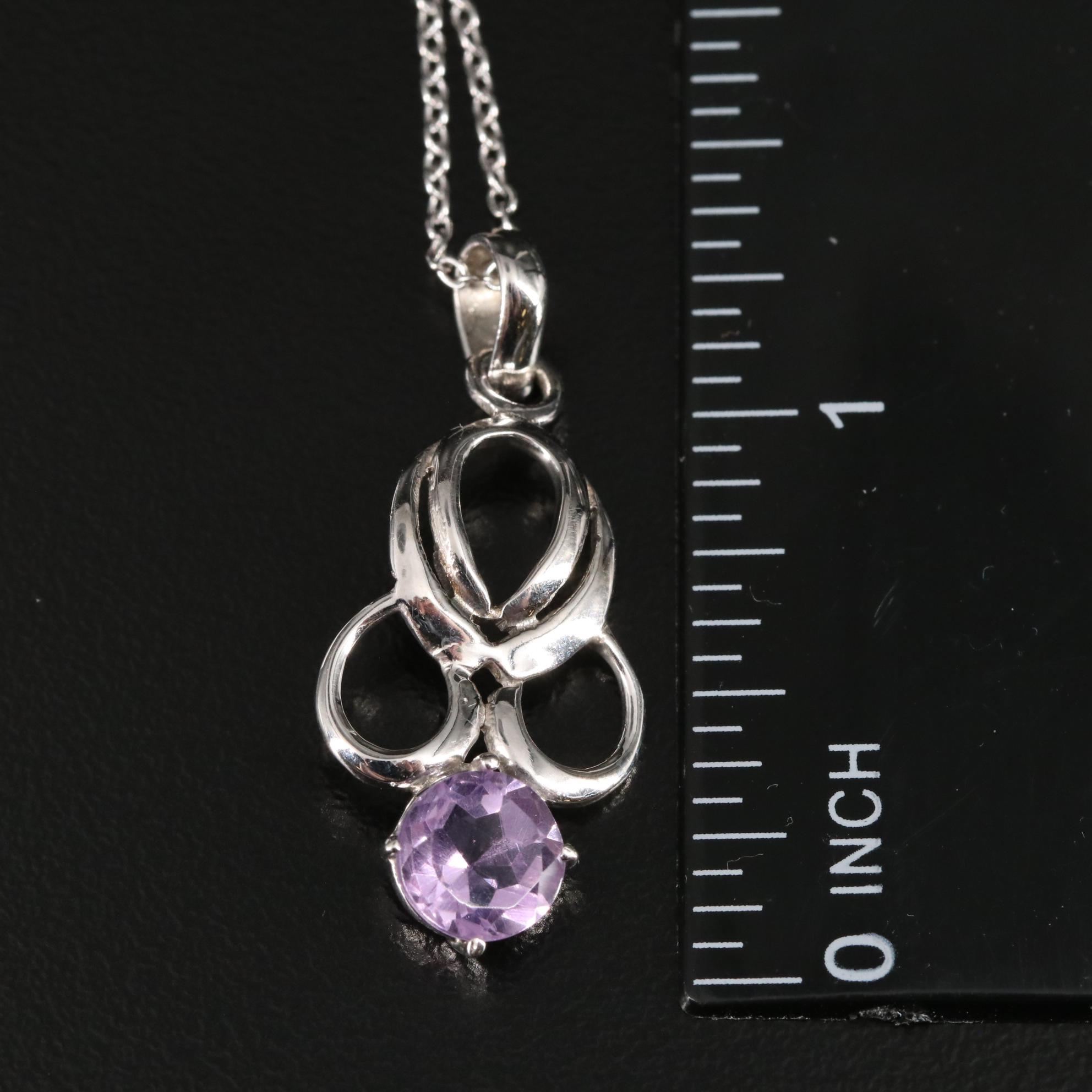 Sterling Amethyst Hoop Pendant Necklace