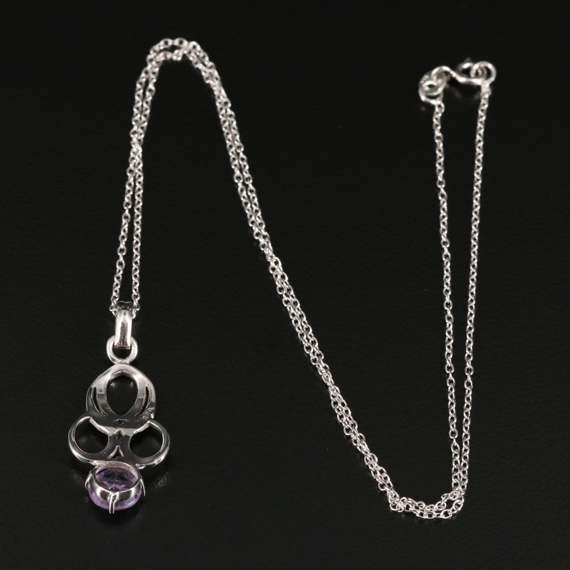 Sterling Amethyst Hoop Pendant Necklace