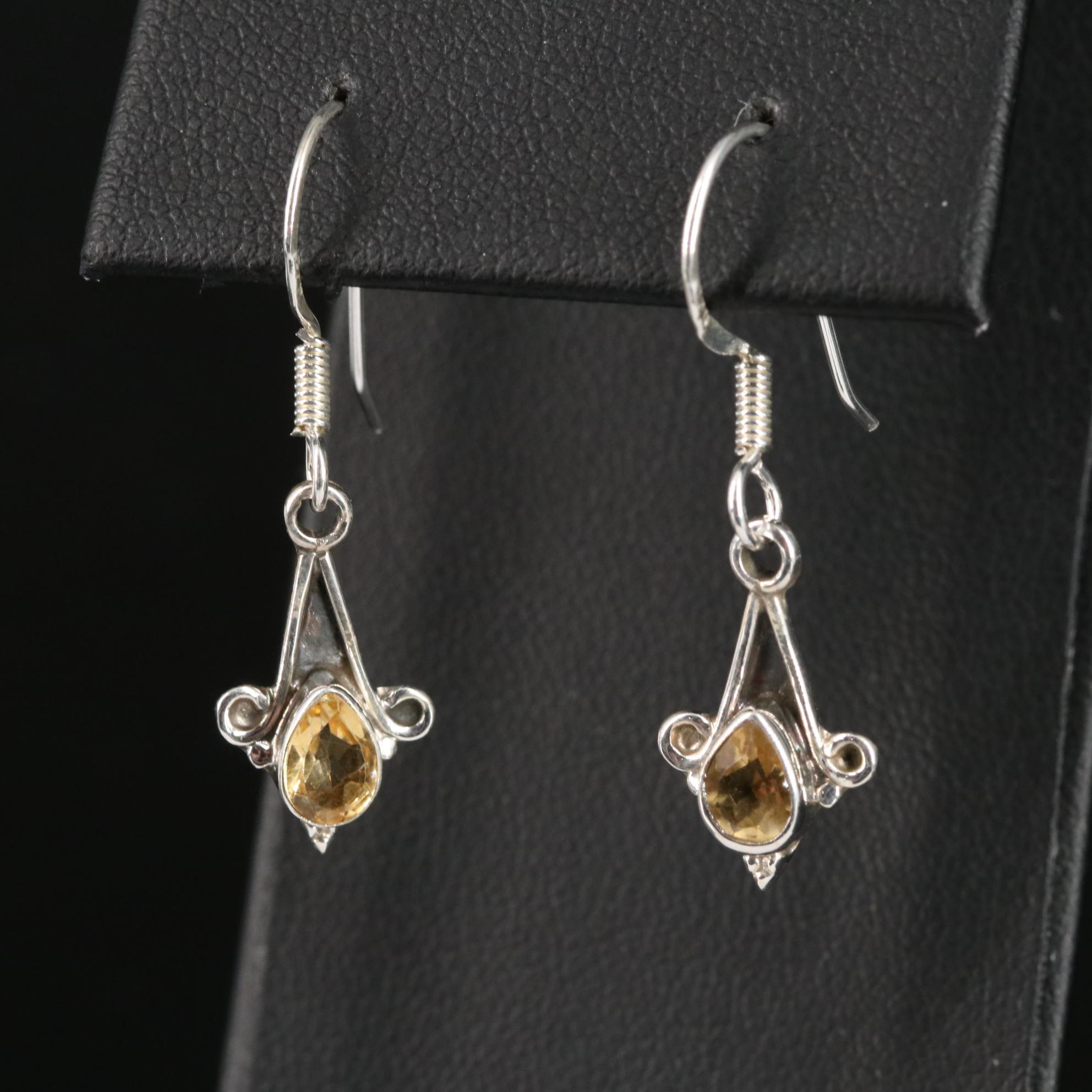 Sterling Citrine Drop Earrings