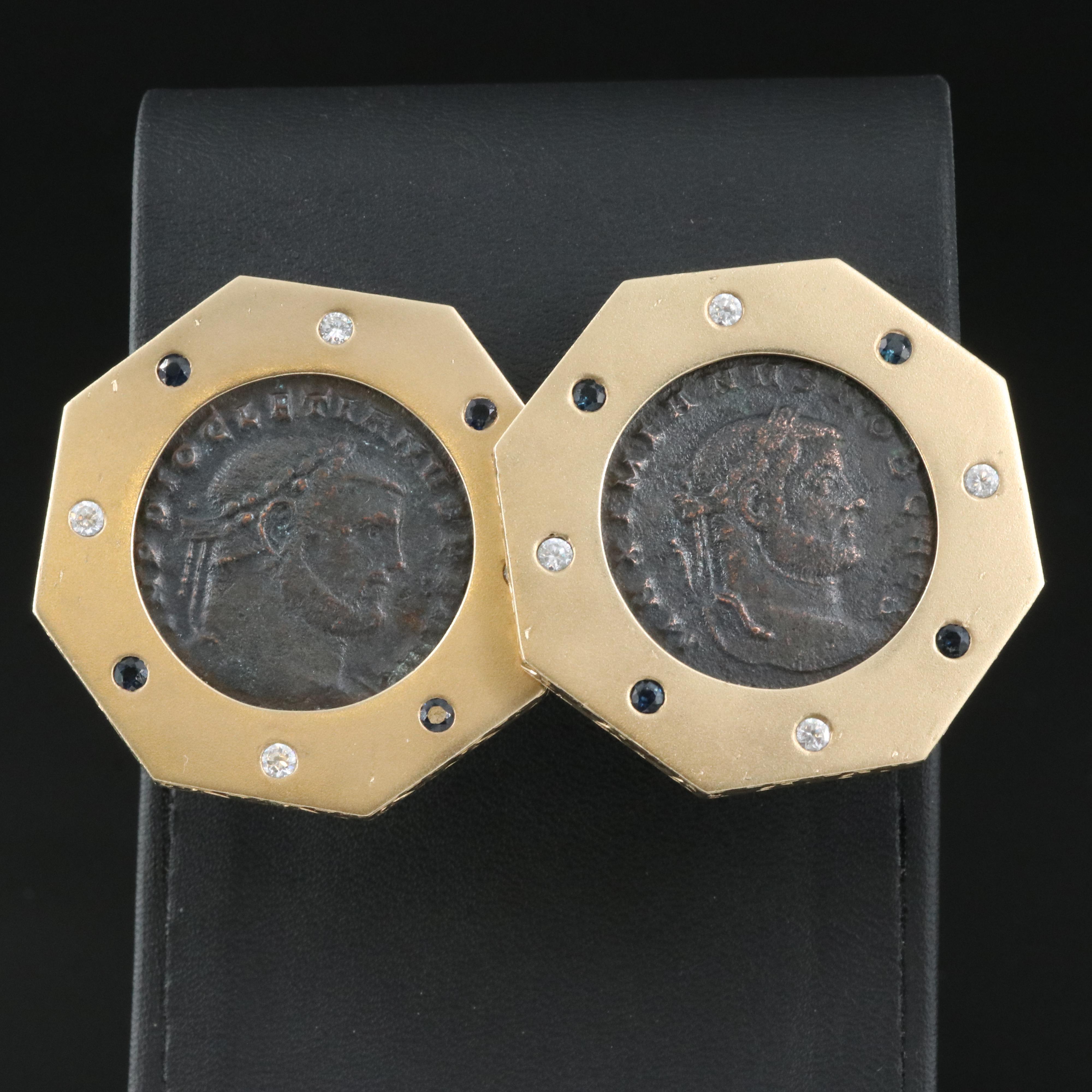 14K Earrings with Ancient Roman Imperial Follis Coins of Diocletian and Maximian