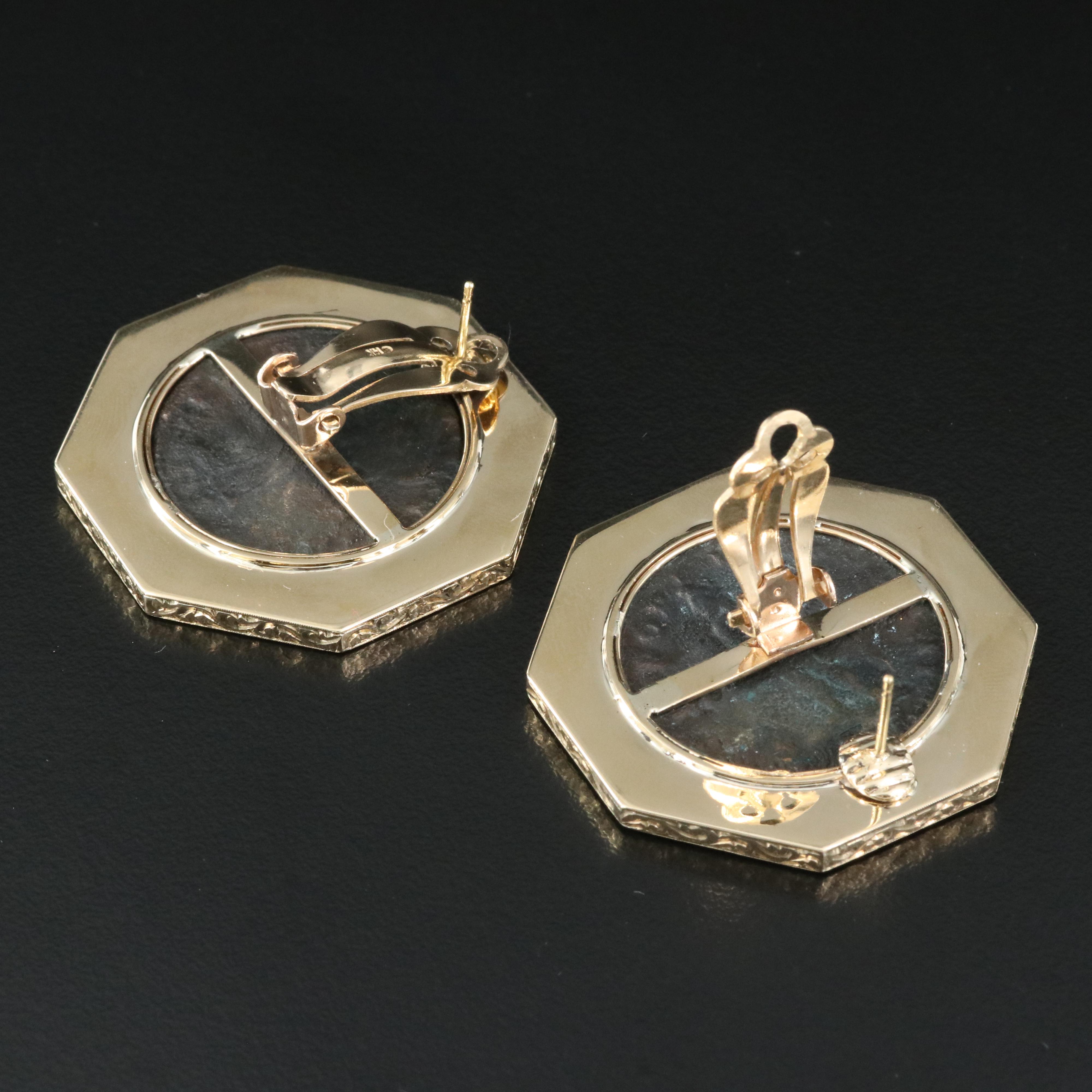 14K Earrings with Ancient Roman Imperial Follis Coins of Diocletian and Maximian