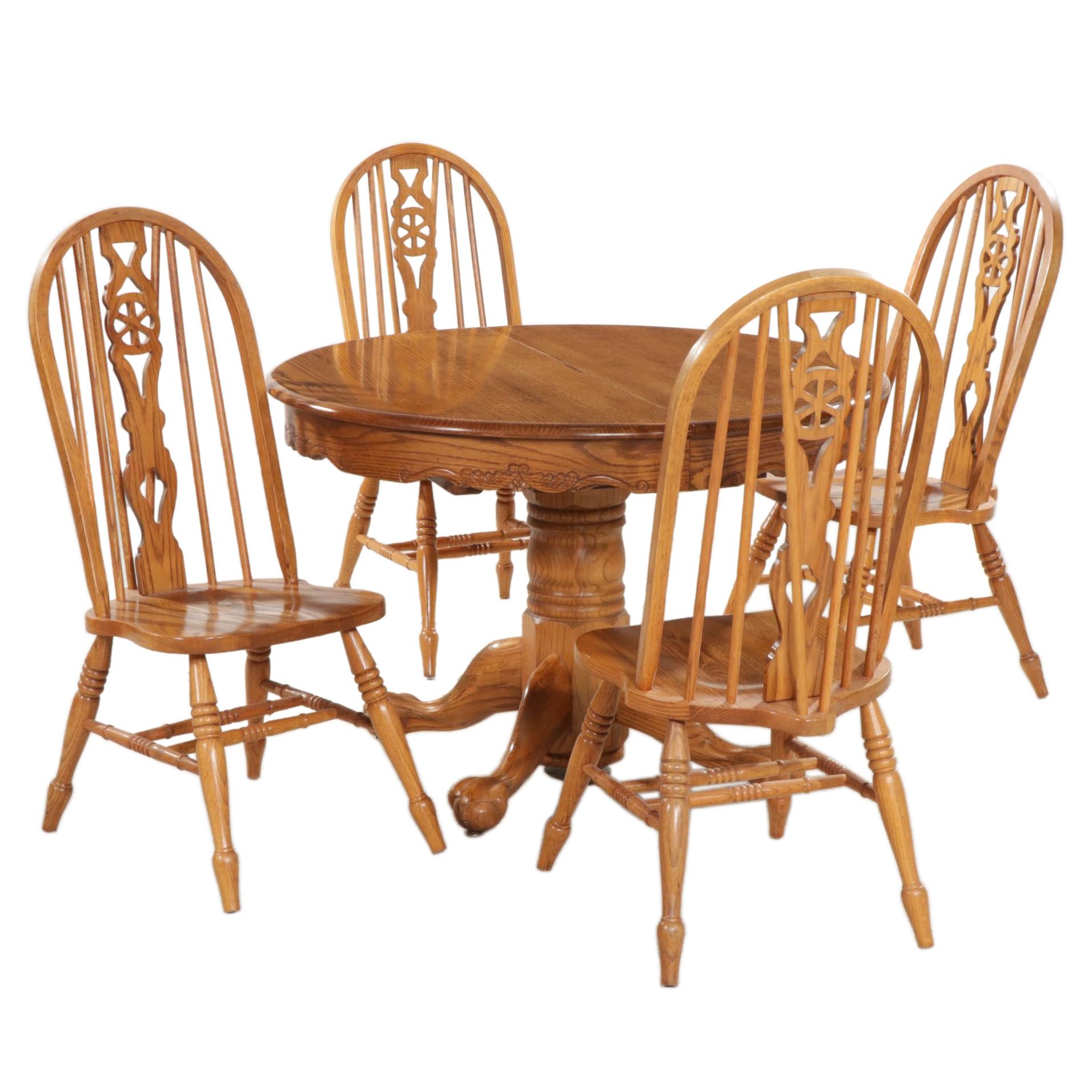 Shin-Lee Victorian Style Oak Dining Table and Four Chairs, Late 20th Century
