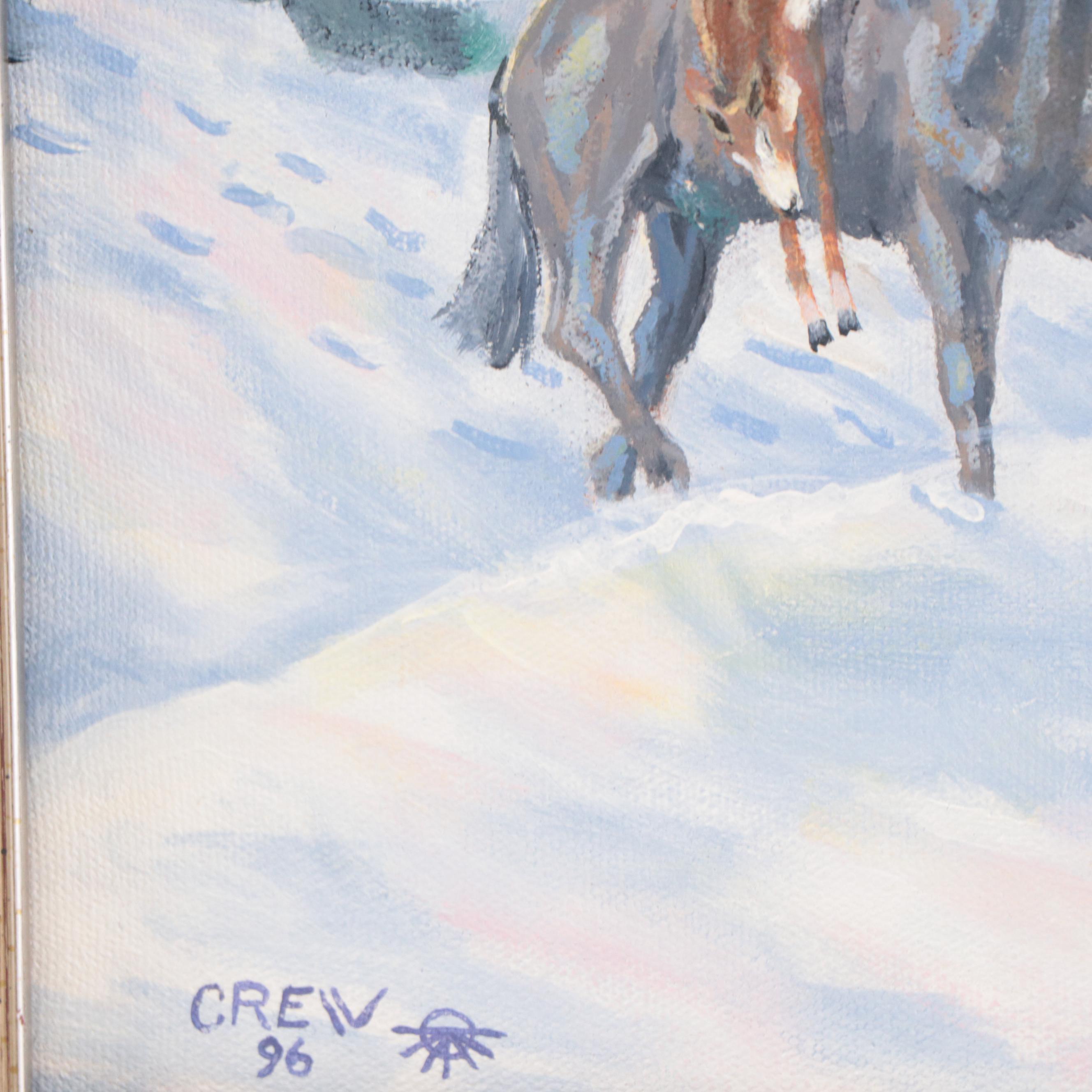 Samson I. Crew Oil Painting of Native American Figure On Horseback, 1996