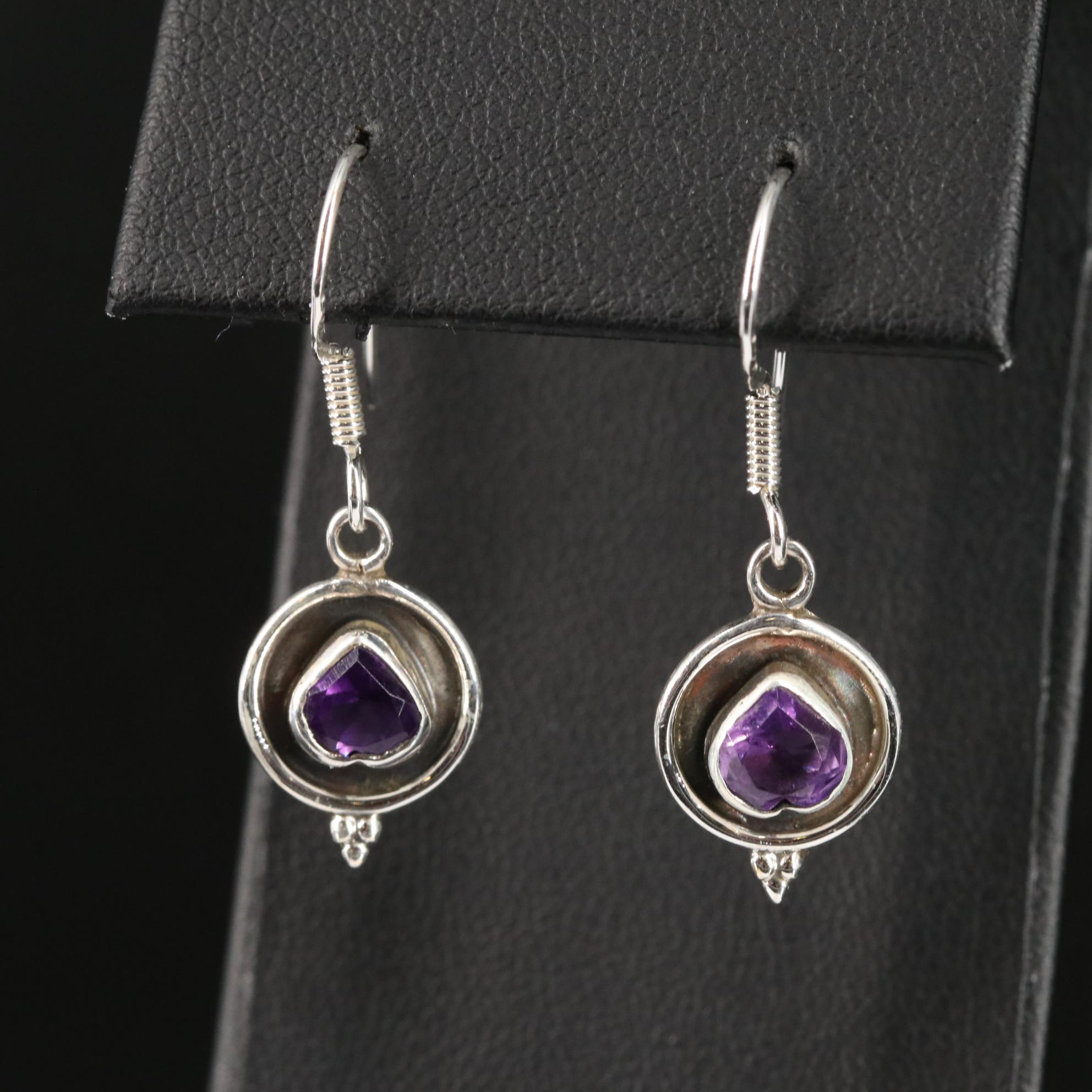 Sterling Amethyst Circle Drop Earrings