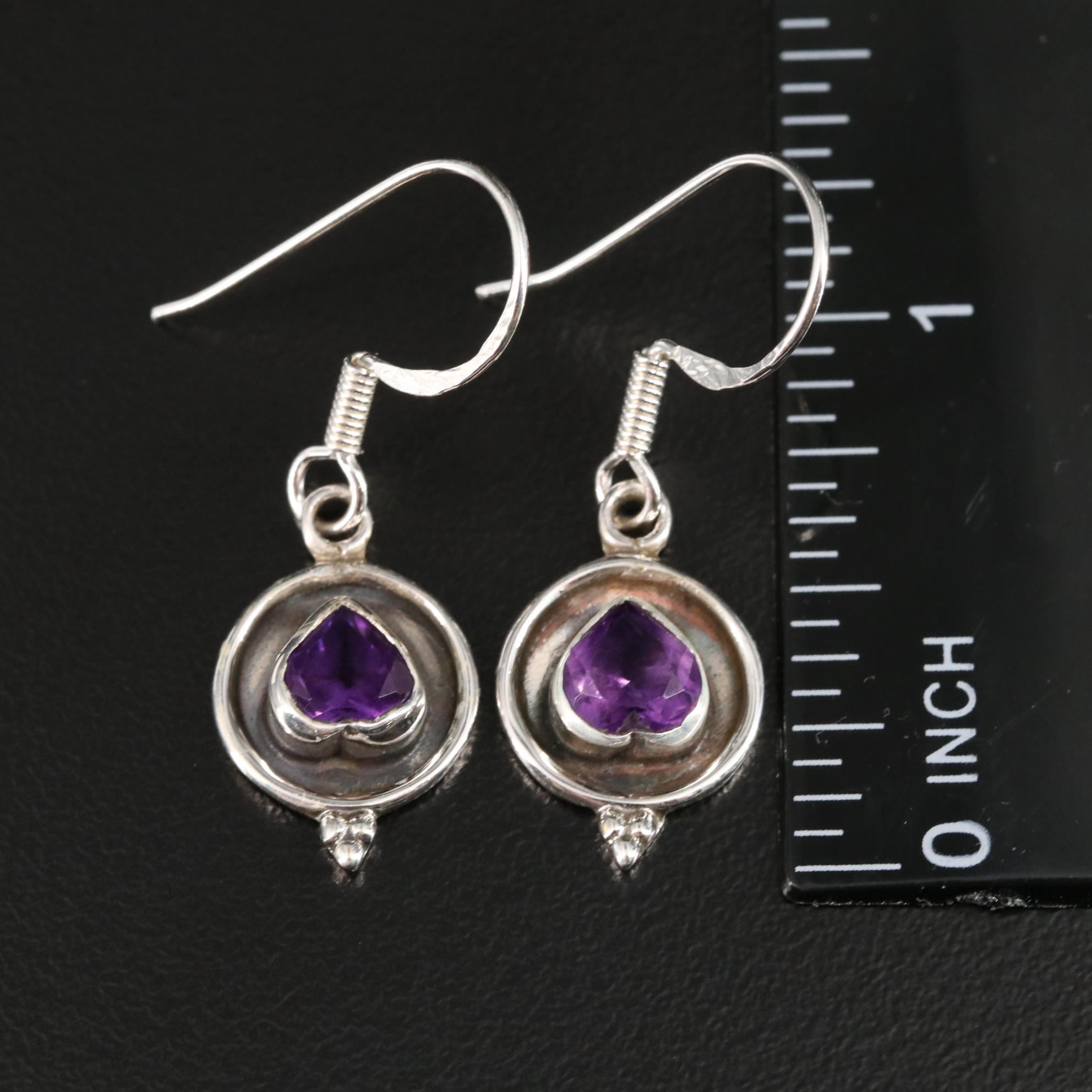Sterling Amethyst Circle Drop Earrings