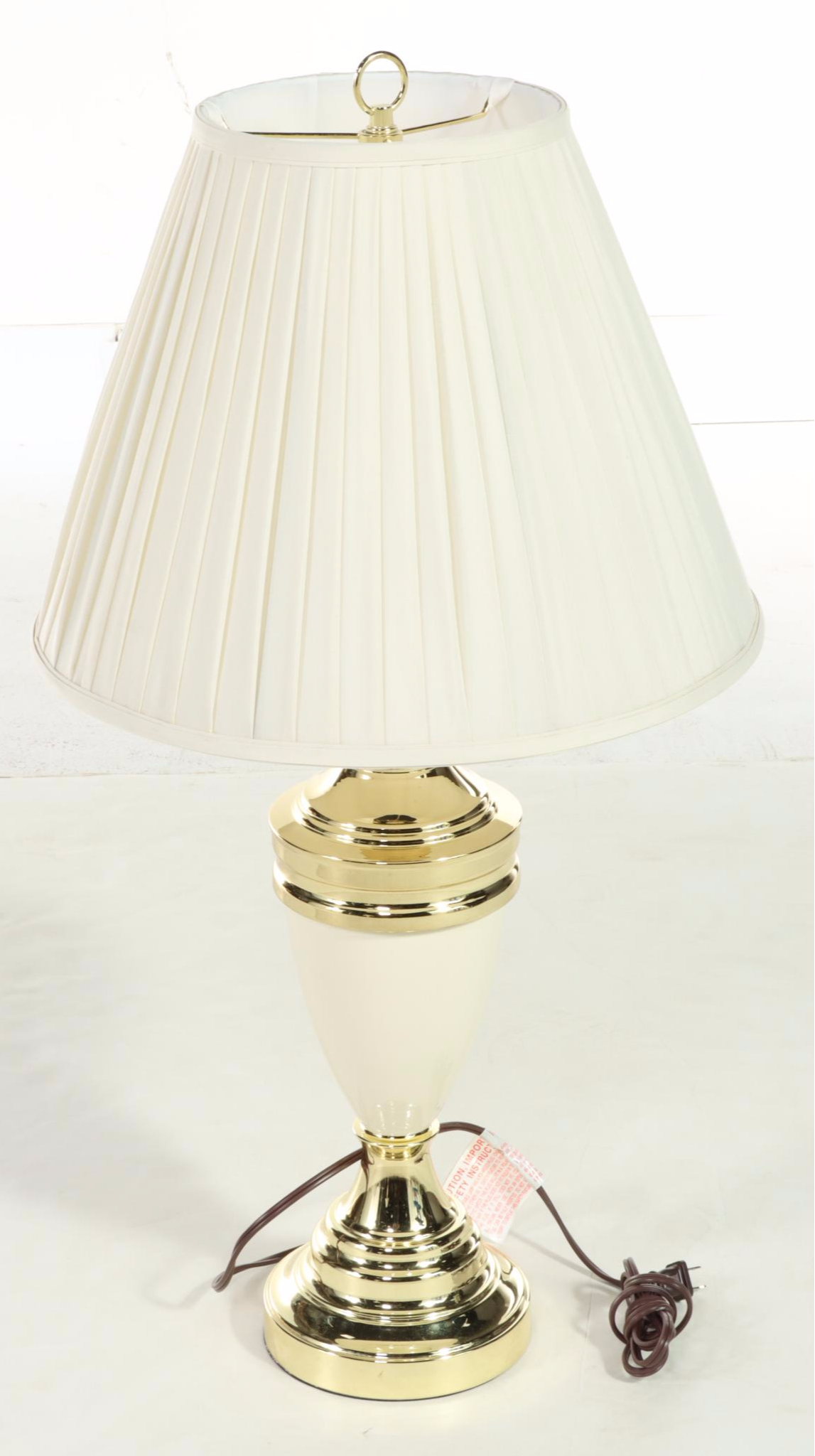 Pair of Ivory Enamel and Brass Colored Table Lamps, Late 20th Century