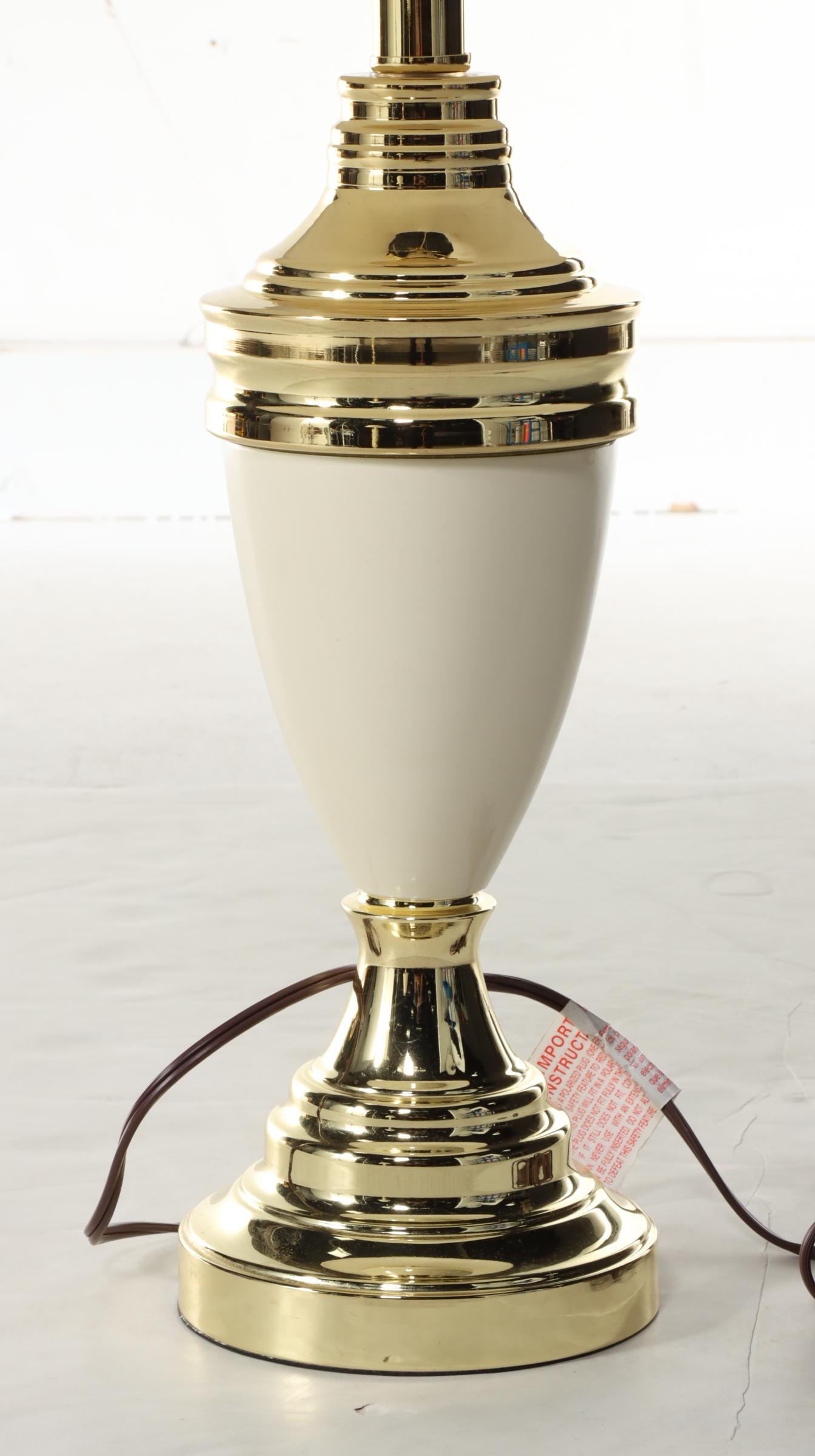 Pair of Ivory Enamel and Brass Colored Table Lamps, Late 20th Century