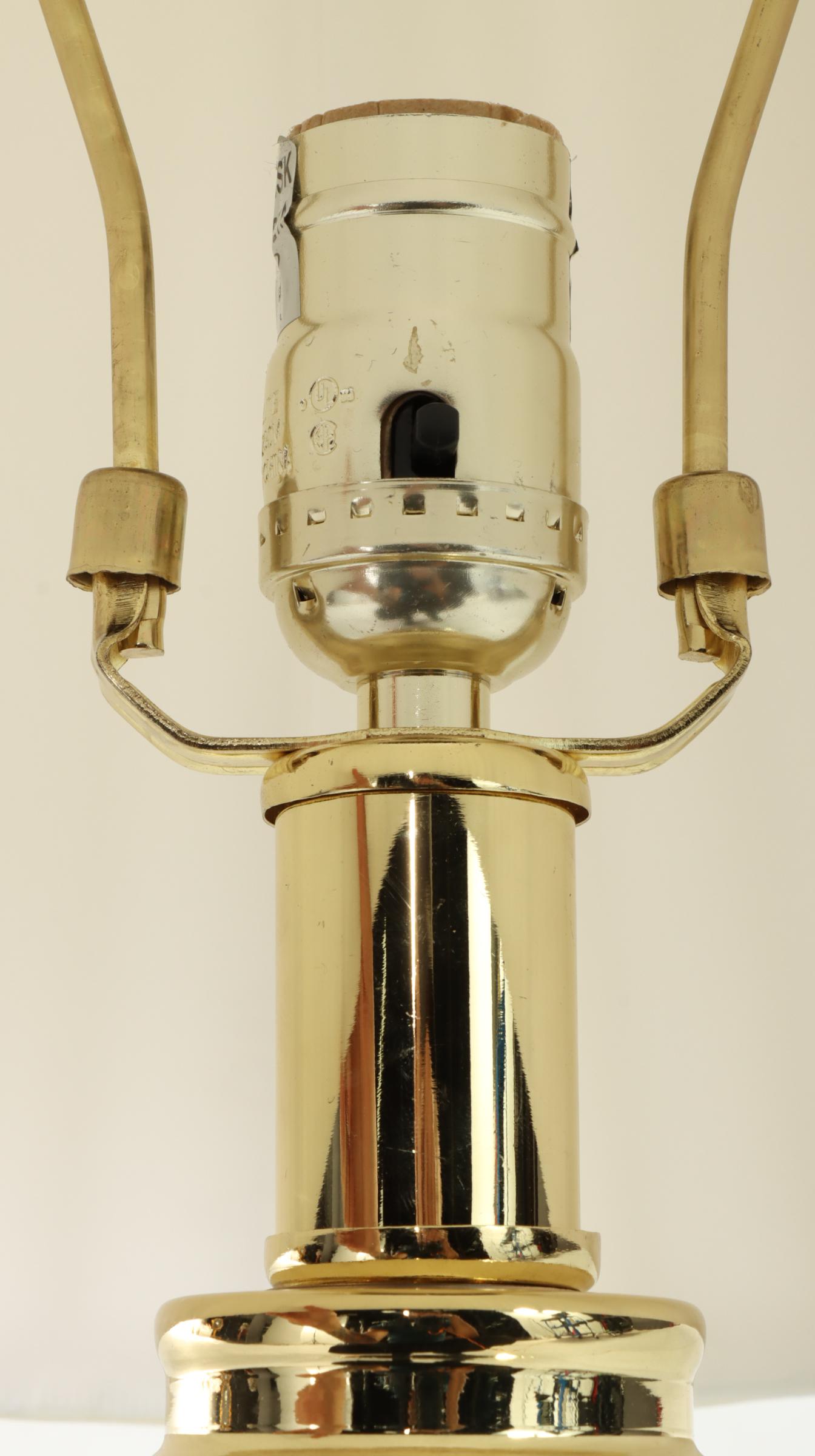 Pair of Ivory Enamel and Brass Colored Table Lamps, Late 20th Century