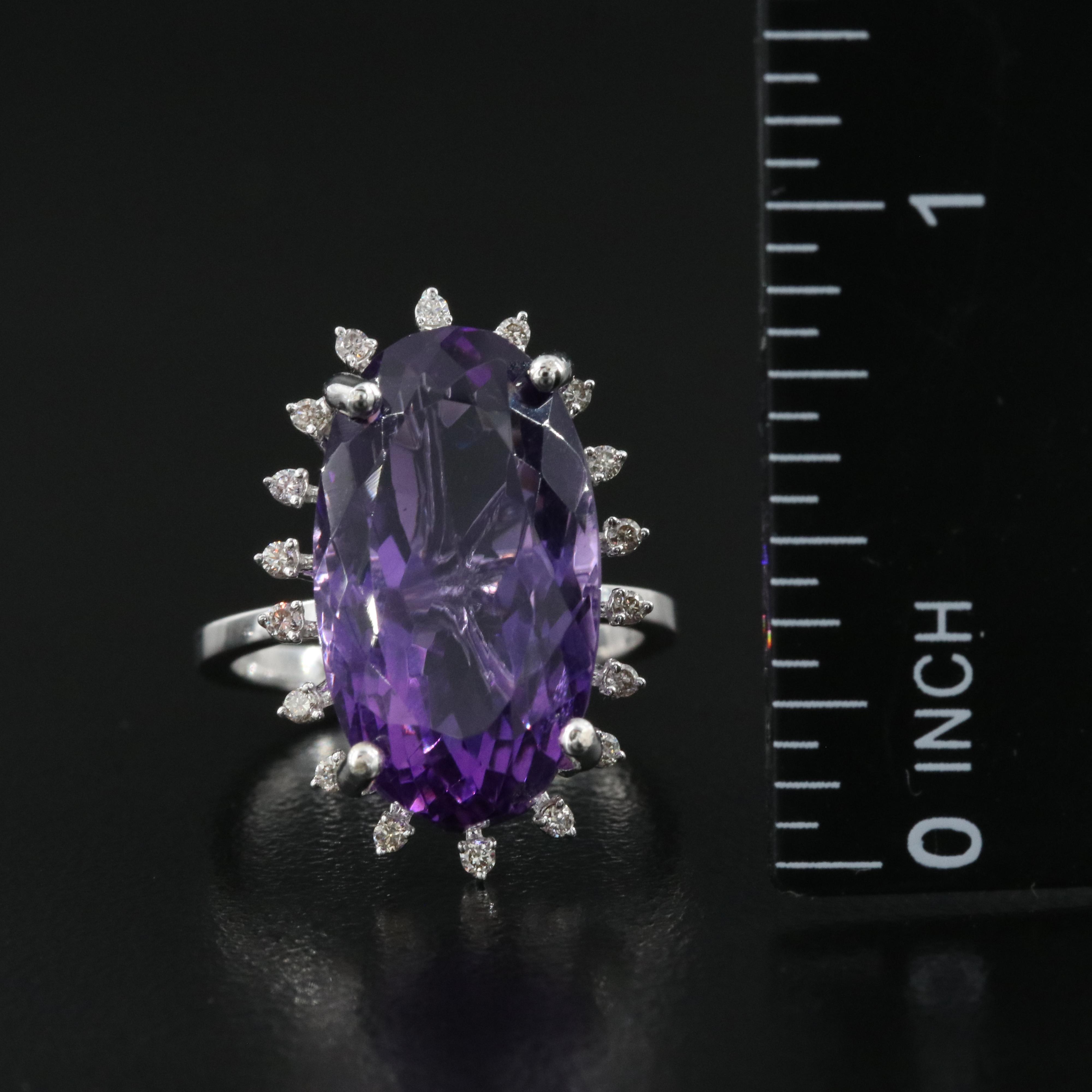 14K 16.08 CT Amethyst and Diamond Ring