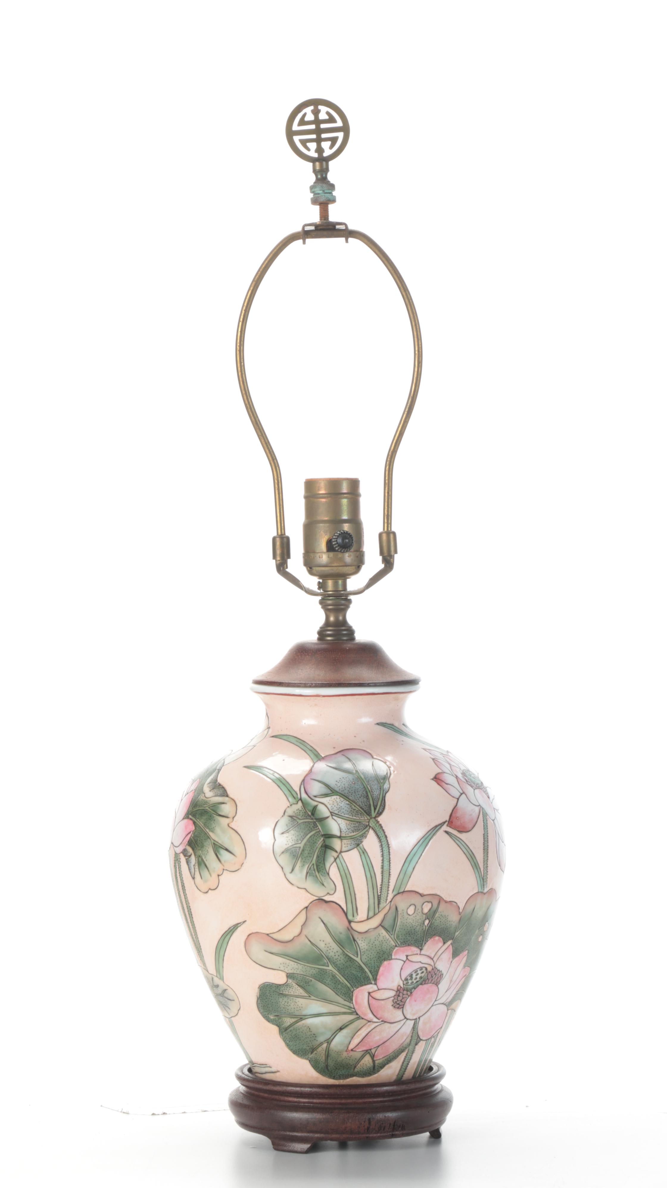 Chinese Porcelain Lotus Flower Jar Table Lamp, Late 20th Century
