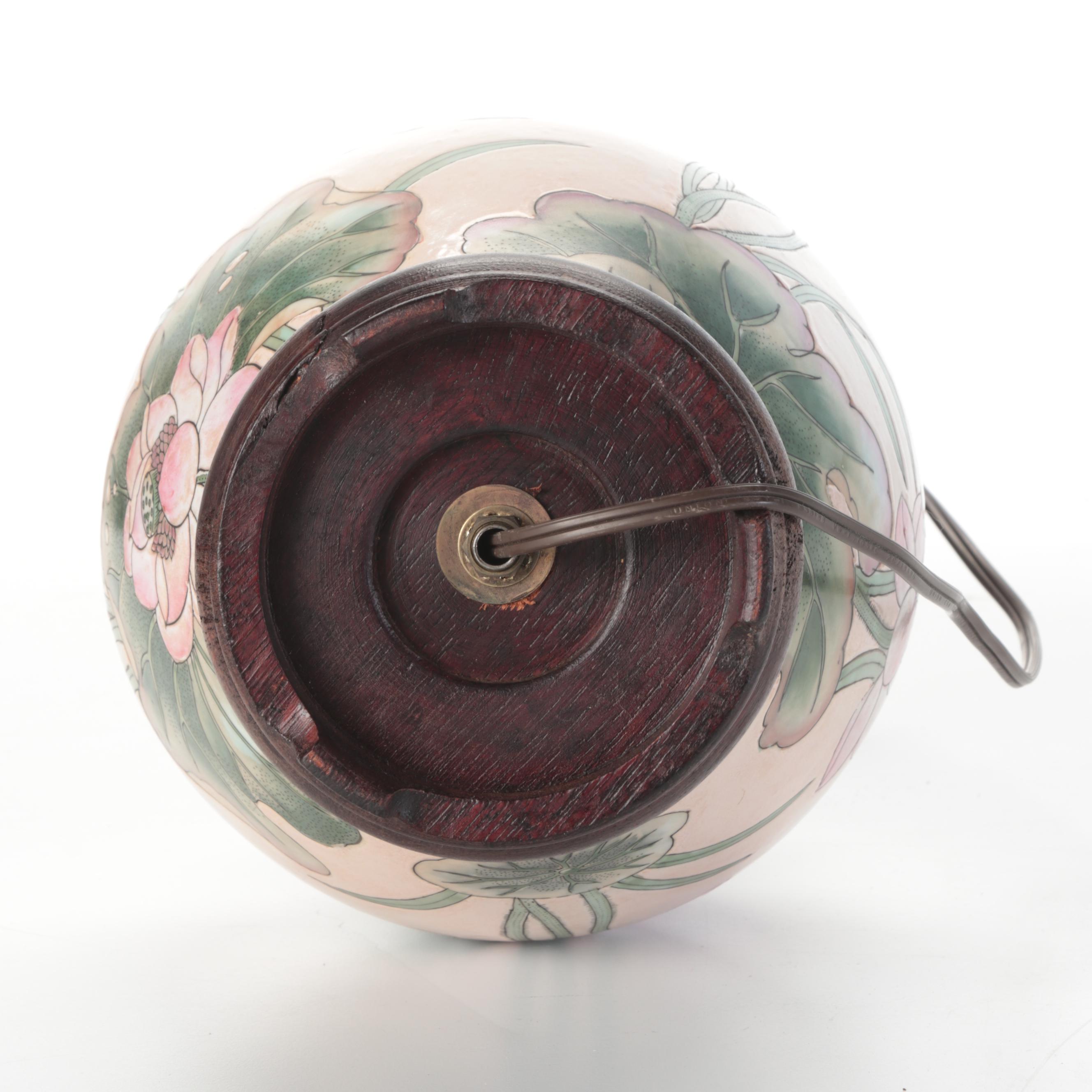 Chinese Porcelain Lotus Flower Jar Table Lamp, Late 20th Century