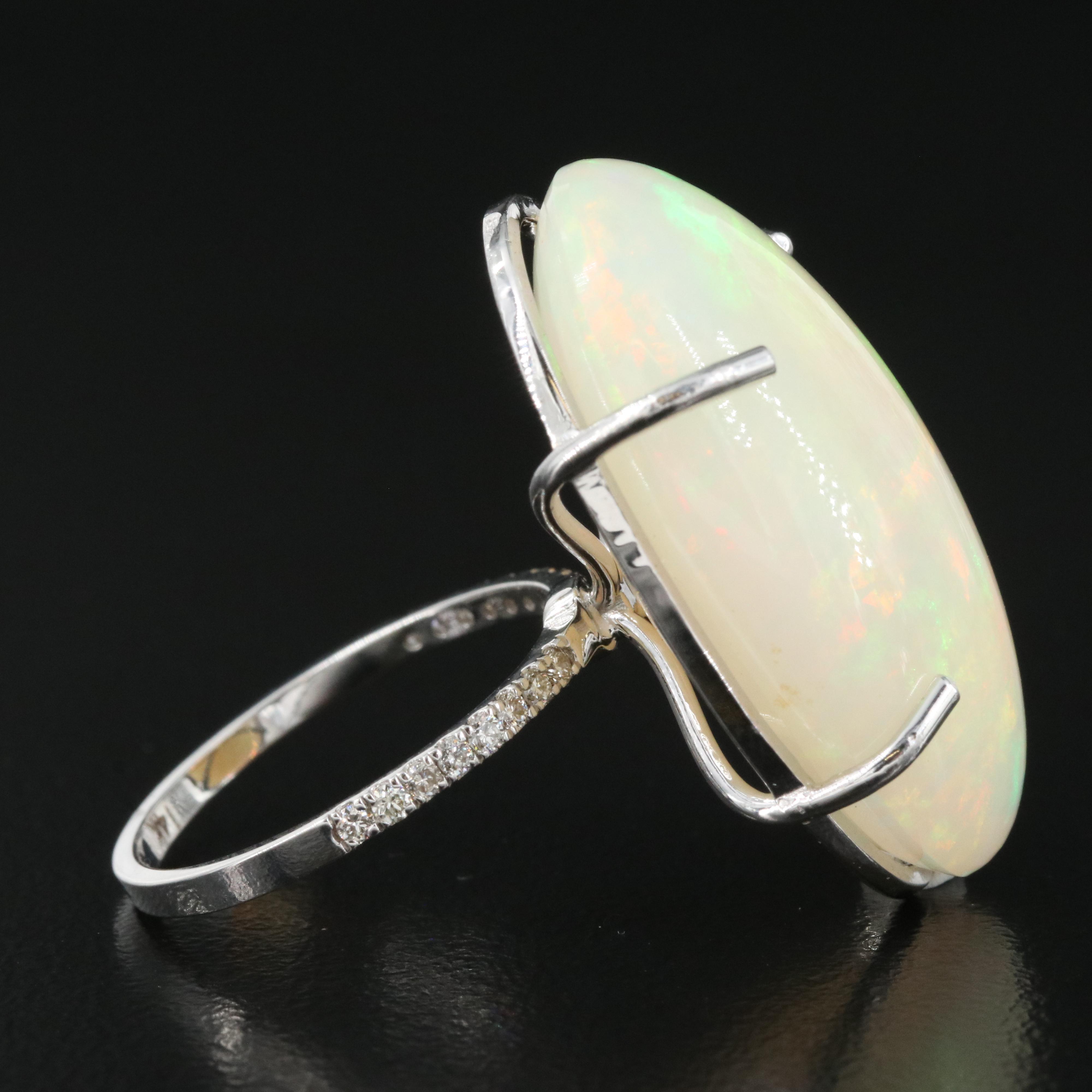 14K 21.76 CT Opal and Diamond Ring