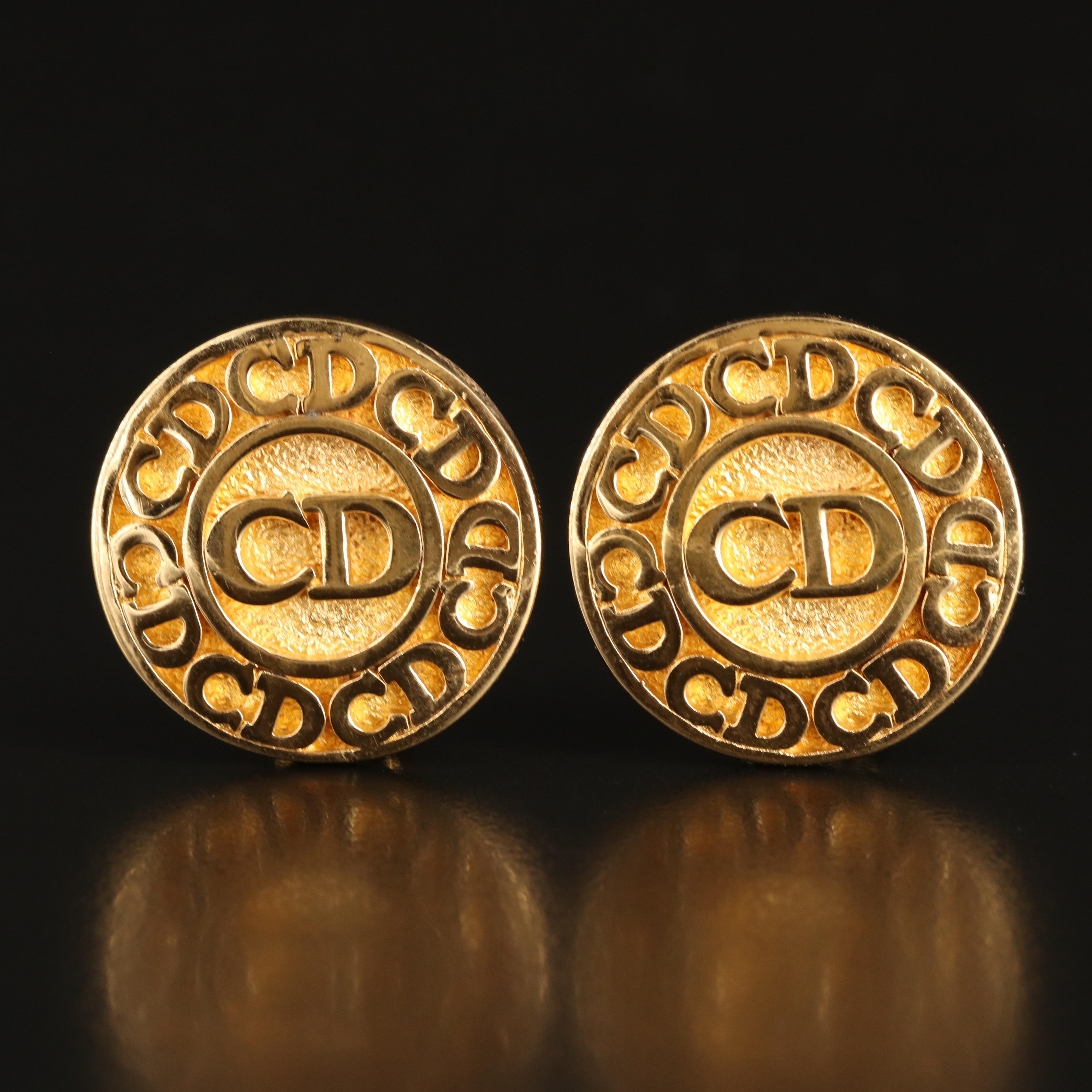 Christian Dior Logo Medallion Earrings