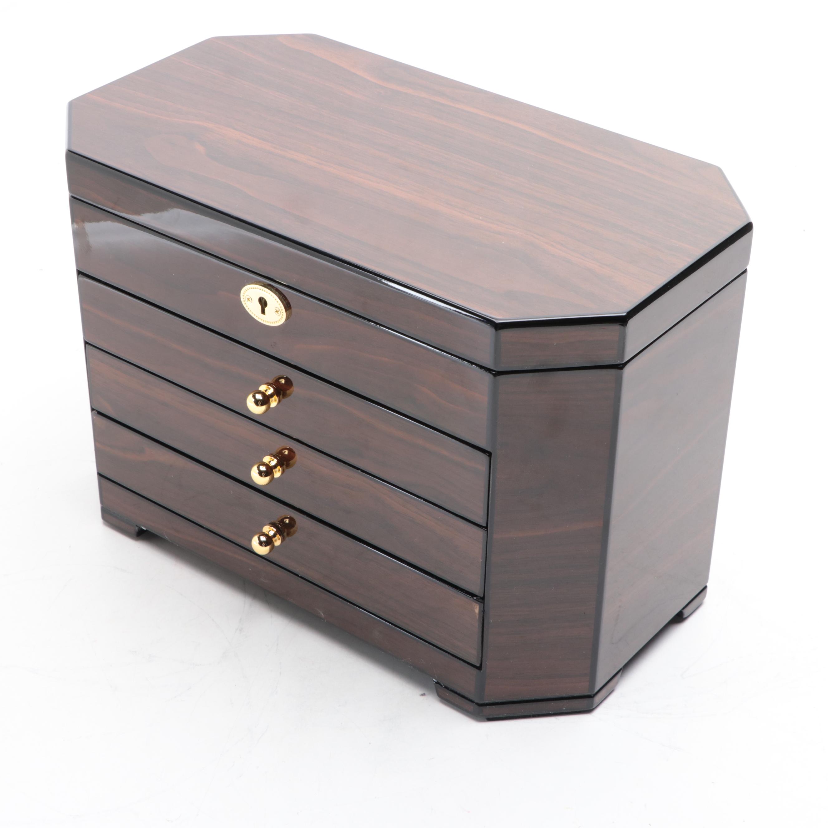 Woodgrain and Lacquered Veneer Jewelry Box